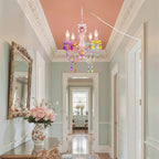 Small Colorful Crystal Chandelier Pendant Light, 4-Light Mini Hanging Ceiling Lamp for Girls Room, Dining Nook & Bedroom
