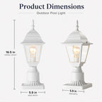 2 Pack White Outdoor Post Light with Clear Glass Shade, Traditional Pier Mount Lantern