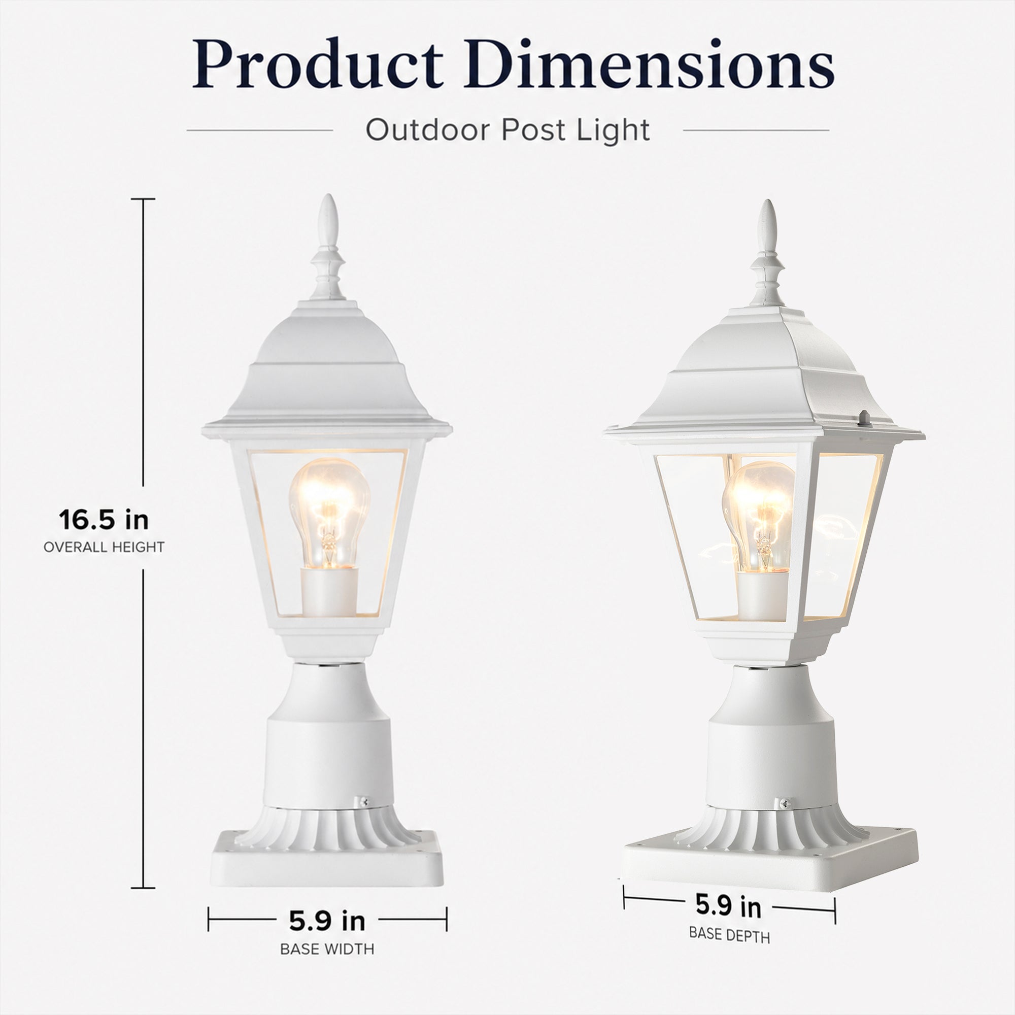 2 Pack White Outdoor Post Light with Clear Glass Shade, Traditional Pier Mount Lantern