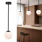 Pendant Light Fixture Milk Glass Globe Pendant Light 1-Light Black Pendant Lights Kitchen Island LED