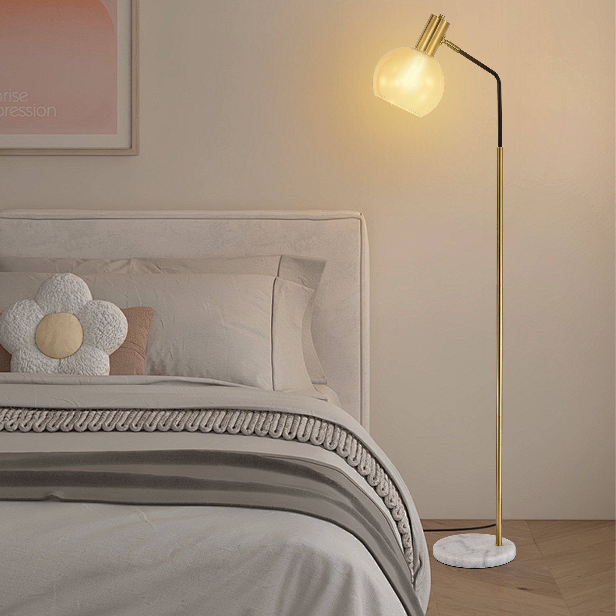 Floor Lamp for Bedroom Mid Century Modern Marble Base Gold Floor Lamp 61"