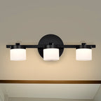 Modern 3-Light LED Bathroom Vanity Light – Matte Black Fixture with Frosted Acrylic Shades, 3000K Warm White, 15.7" Wide, Dimmable