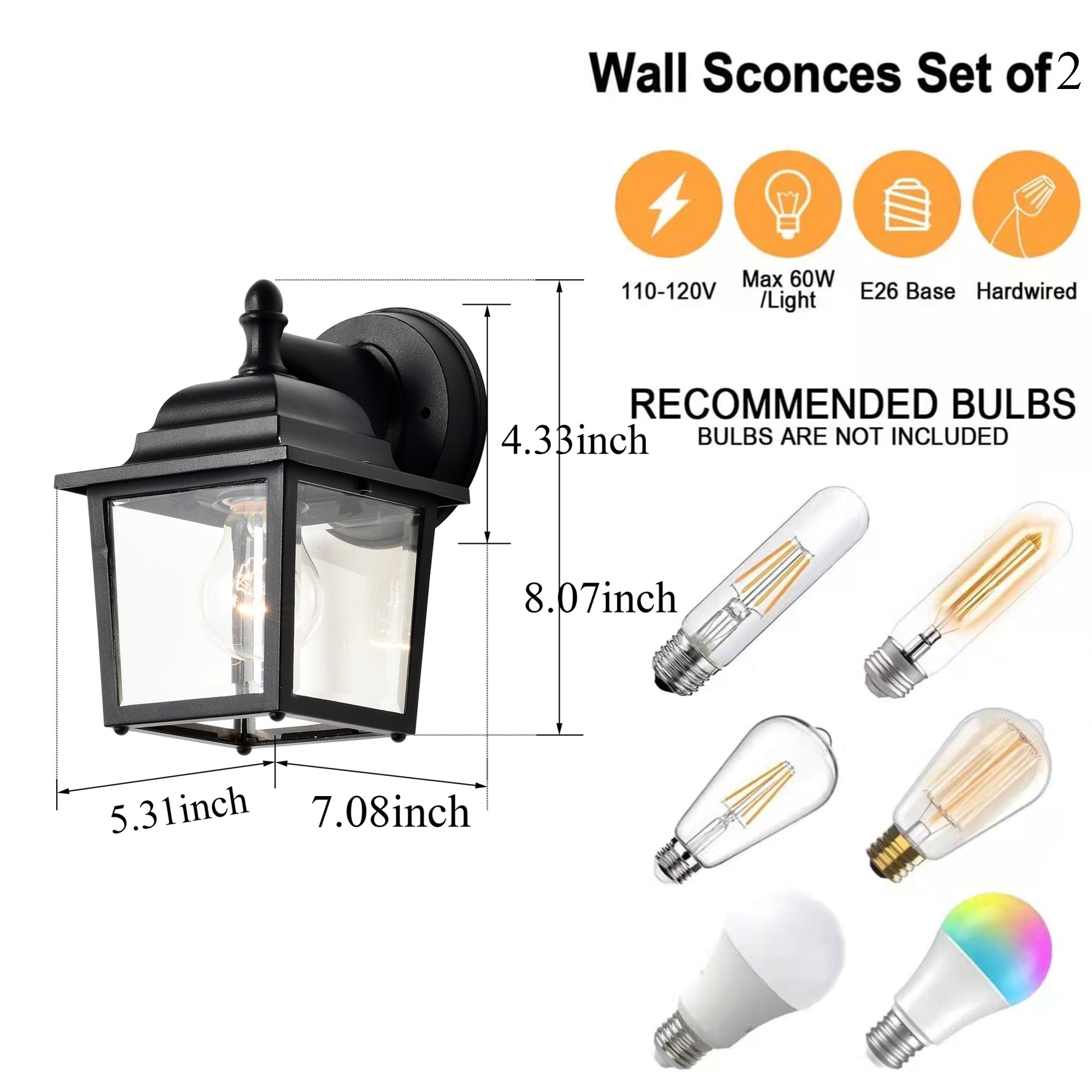 Outdoor Wall Lantern Black Wall Light Fixture Wall Sconces 2 Pack