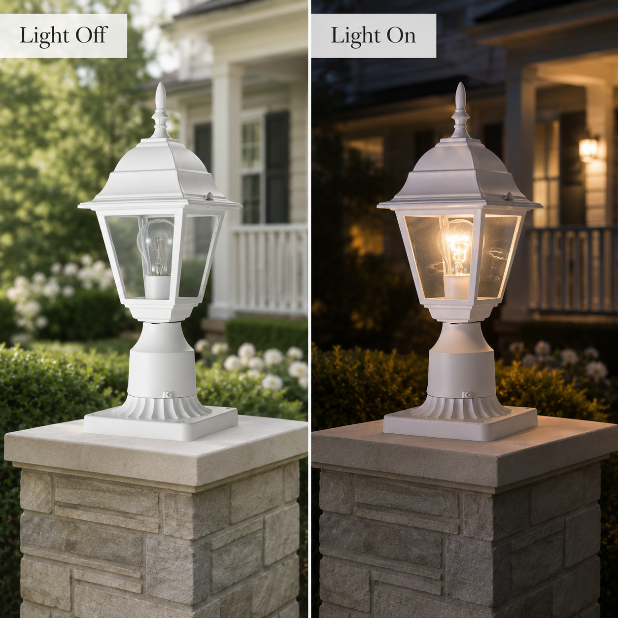 2 Pack White Outdoor Post Light with Clear Glass Shade, Traditional Pier Mount Lantern