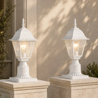 2 Pack White Outdoor Post Light with Clear Glass Shade, Traditional Pier Mount Lantern