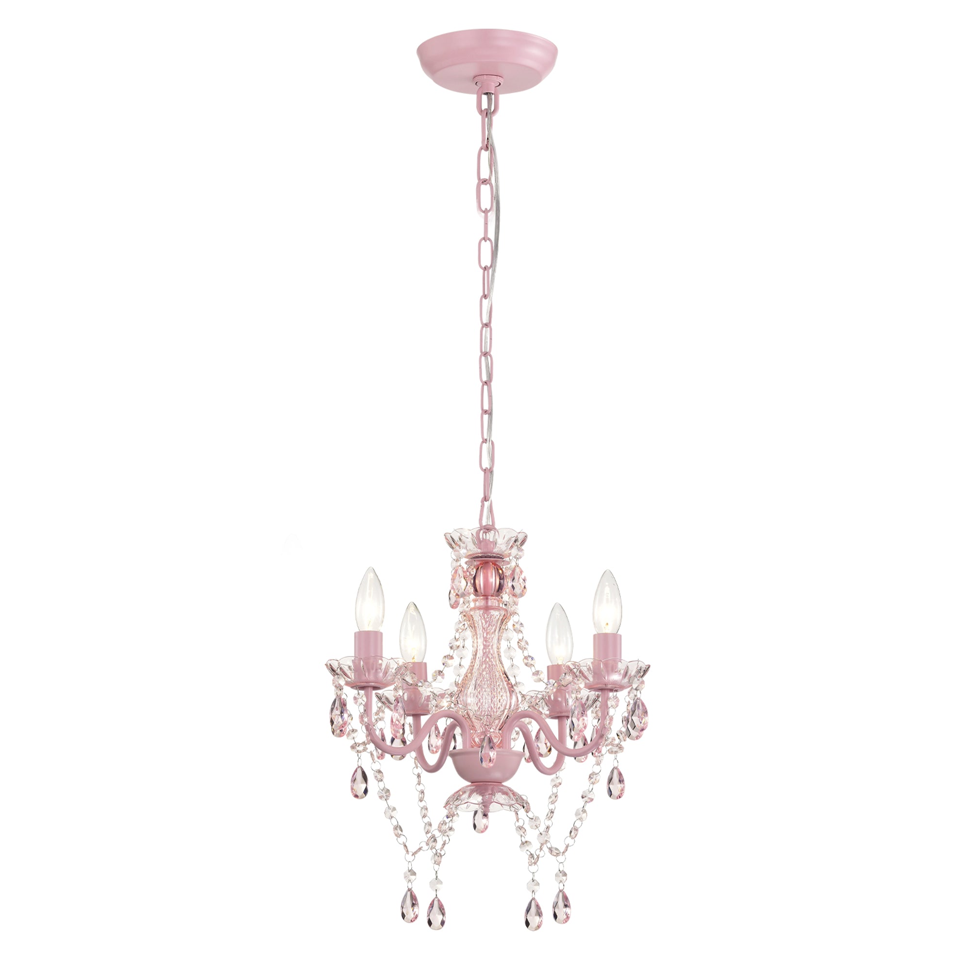 4-Light Crystal Chandelier with Adjustable Chain, E12 Candelabra Acrylic Pendant Light for Bedroom, Dining Room & Living Room