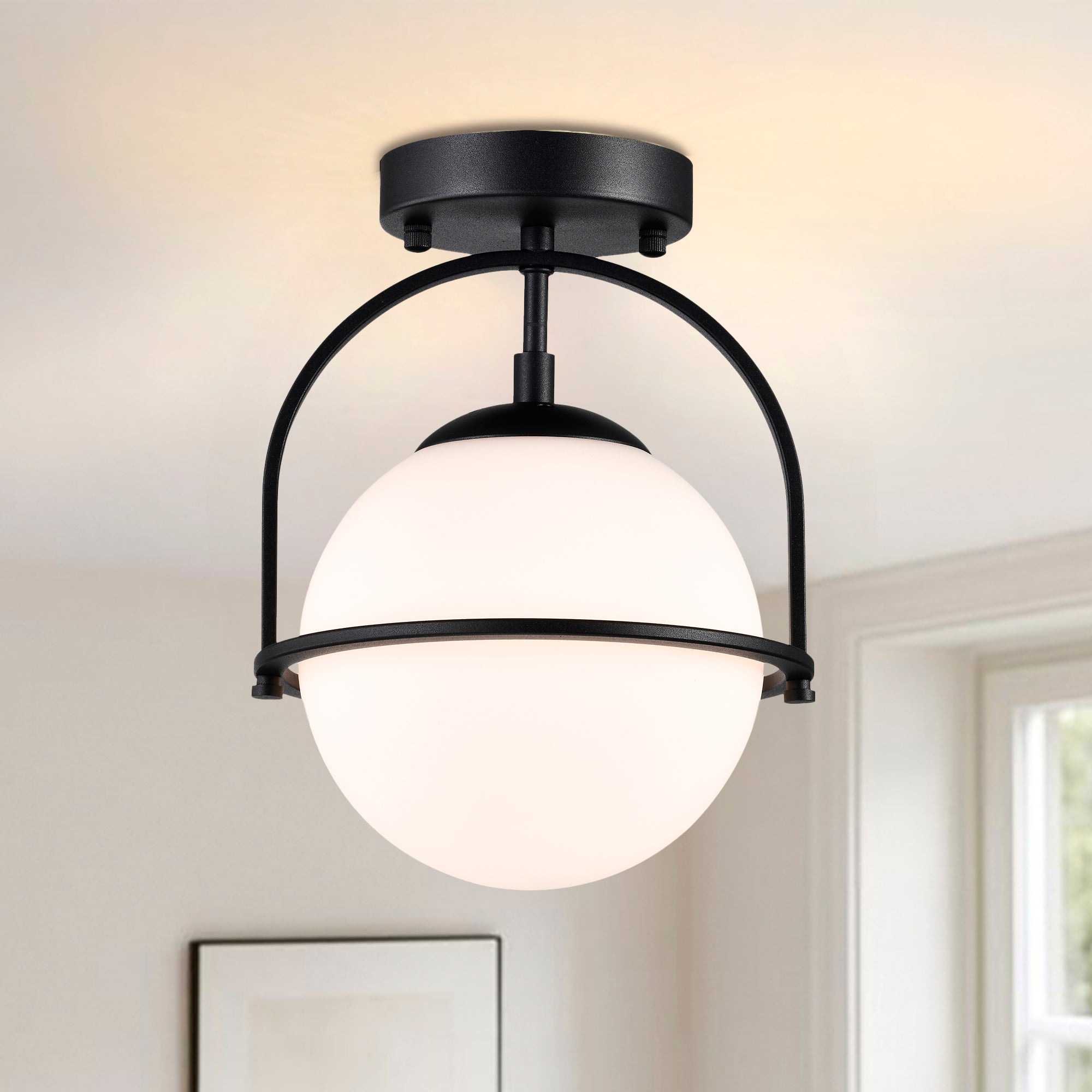 Modern Globe Flush Mount Ceiling Light with Glass Shade, E12 Base Indoor Ceiling Lamp for Bedroom, Hallway & Entryway