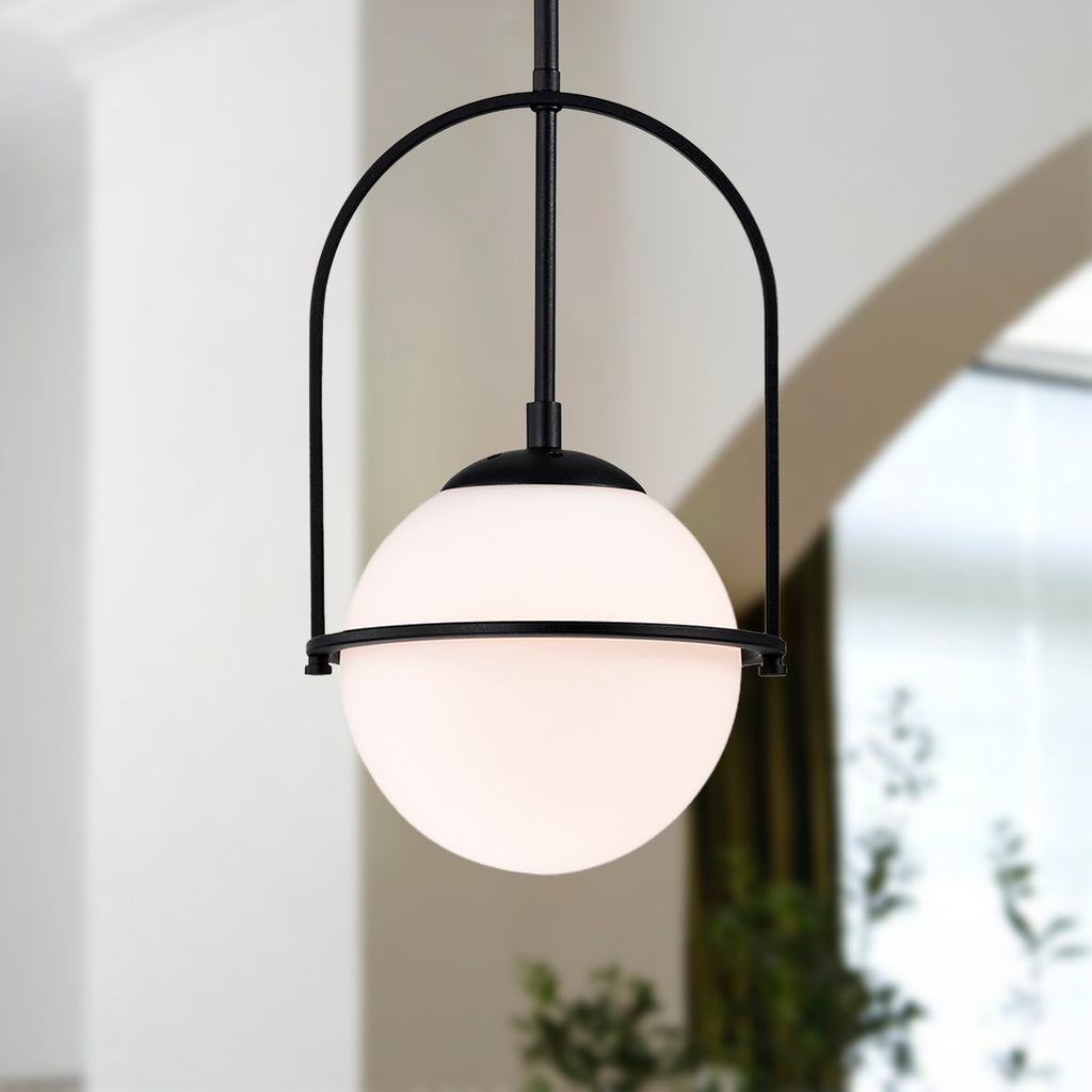 Modern Globe Pendant Light with Glass Shade, Height Adjustable E12 Hanging Light for Kitchen Island & Dining Room