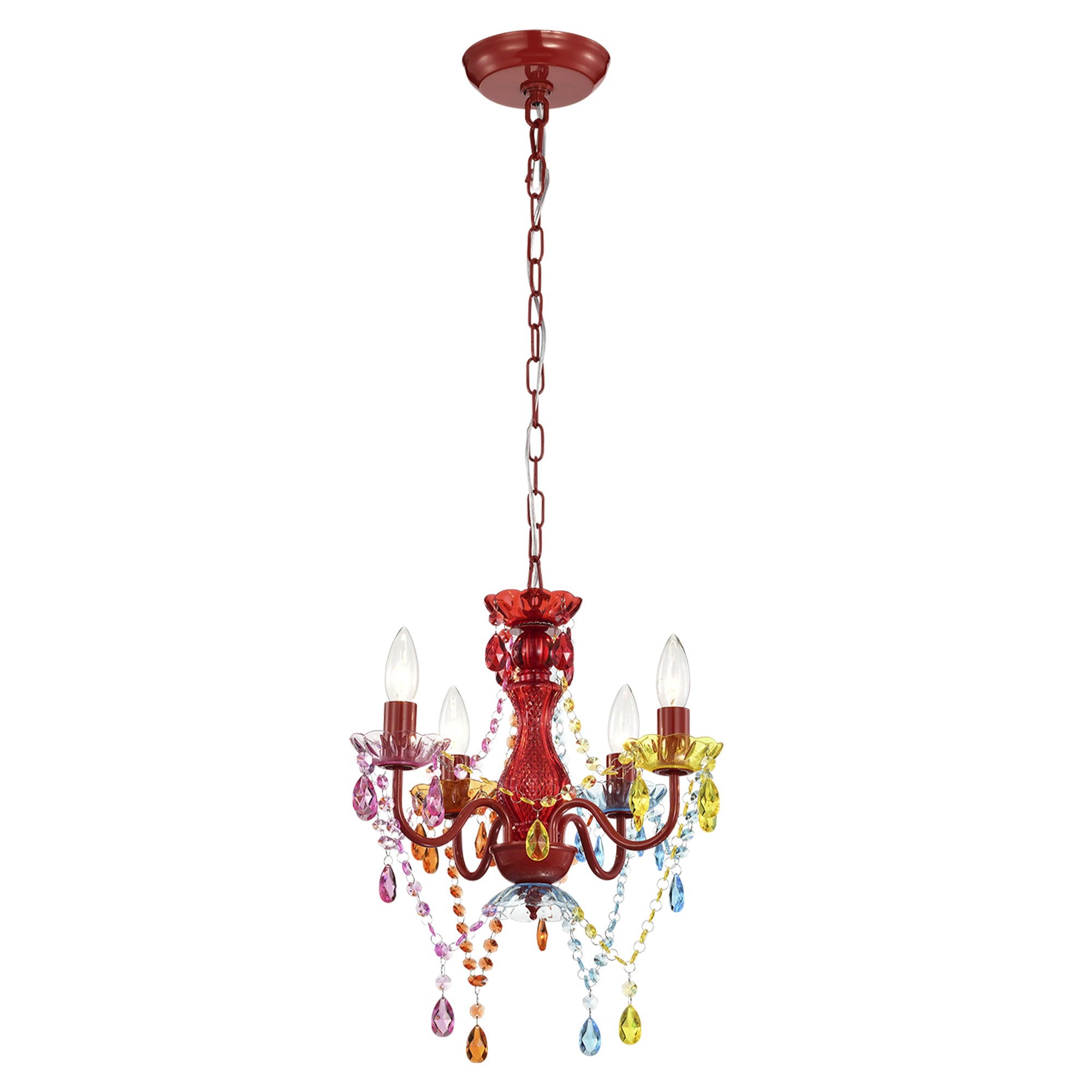 4-Light Crystal Chandelier with Adjustable Chain, E12 Candelabra Acrylic Pendant Light for Bedroom, Dining Room & Living Room