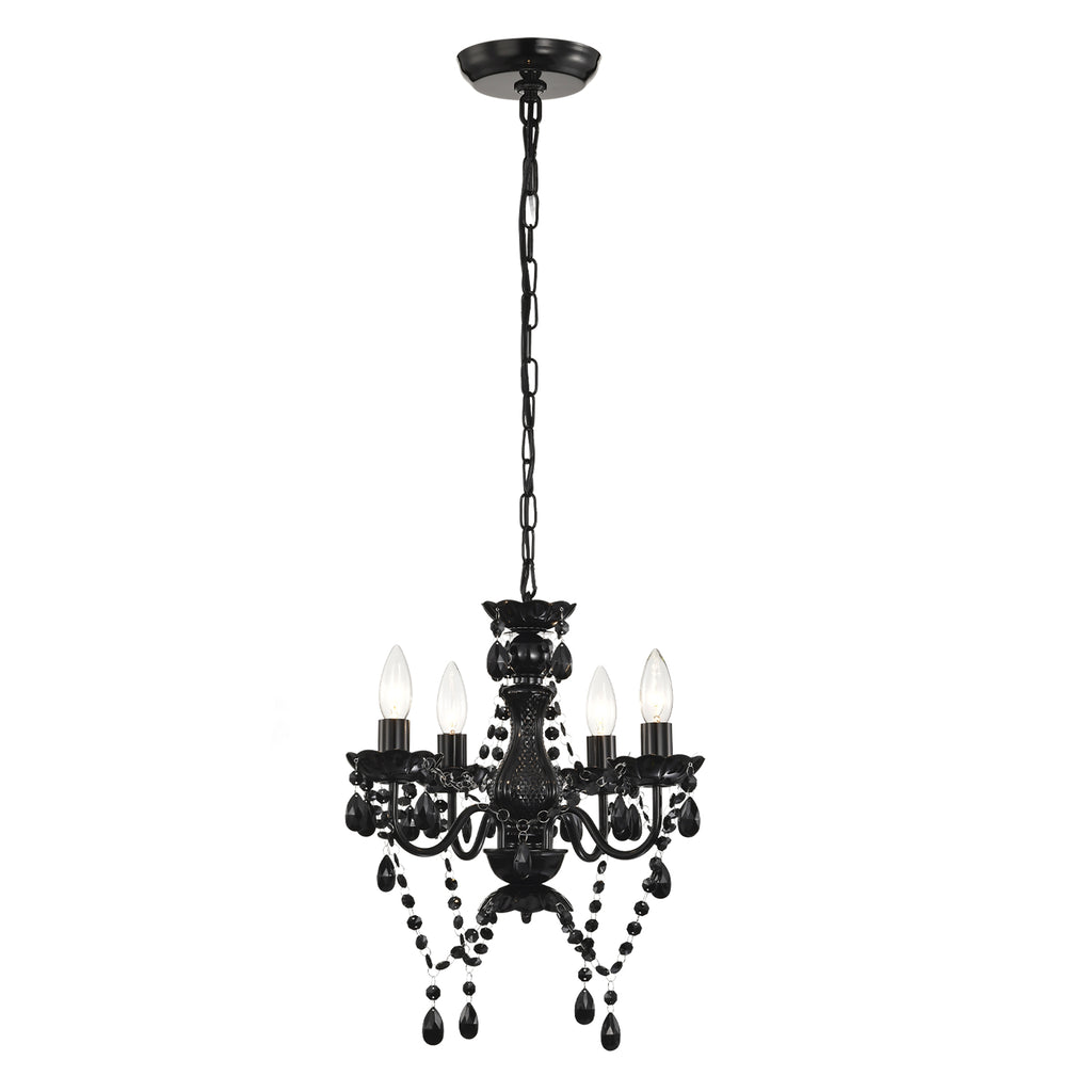 4-Light Crystal Chandelier with Adjustable Chain, E12 Candelabra Acrylic Pendant Light for Bedroom, Dining Room & Living Room