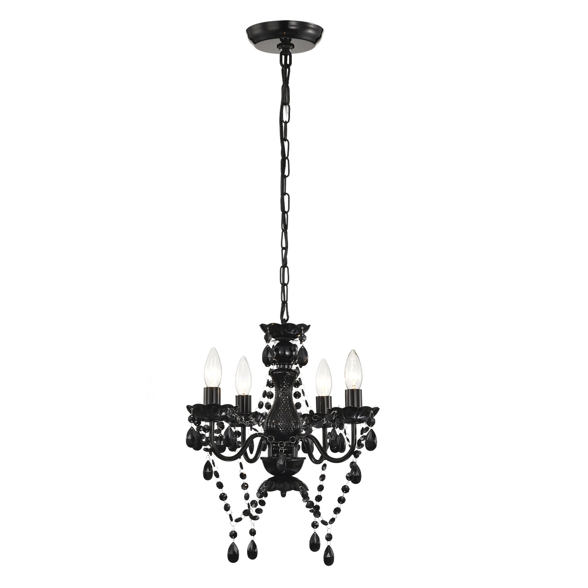 4-Light Crystal Chandelier with Adjustable Chain, E12 Candelabra Acrylic Pendant Light for Bedroom, Dining Room & Living Room