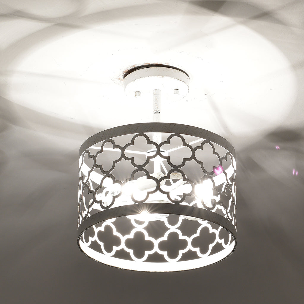White Semi Flush Mount Chandelier 3-Light Small Ceiling Light 11” Wide