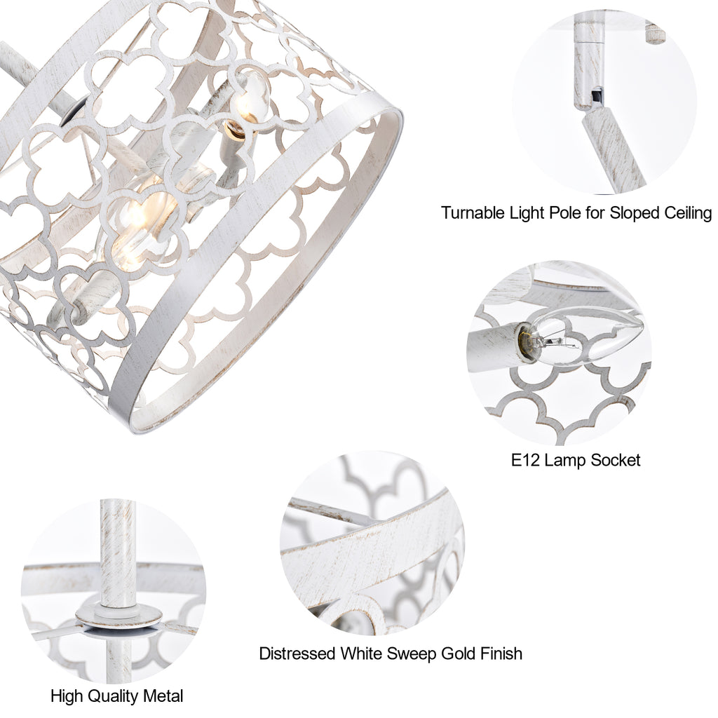 White Semi Flush Mount Chandelier 3-Light Small Ceiling Light 11” Wide