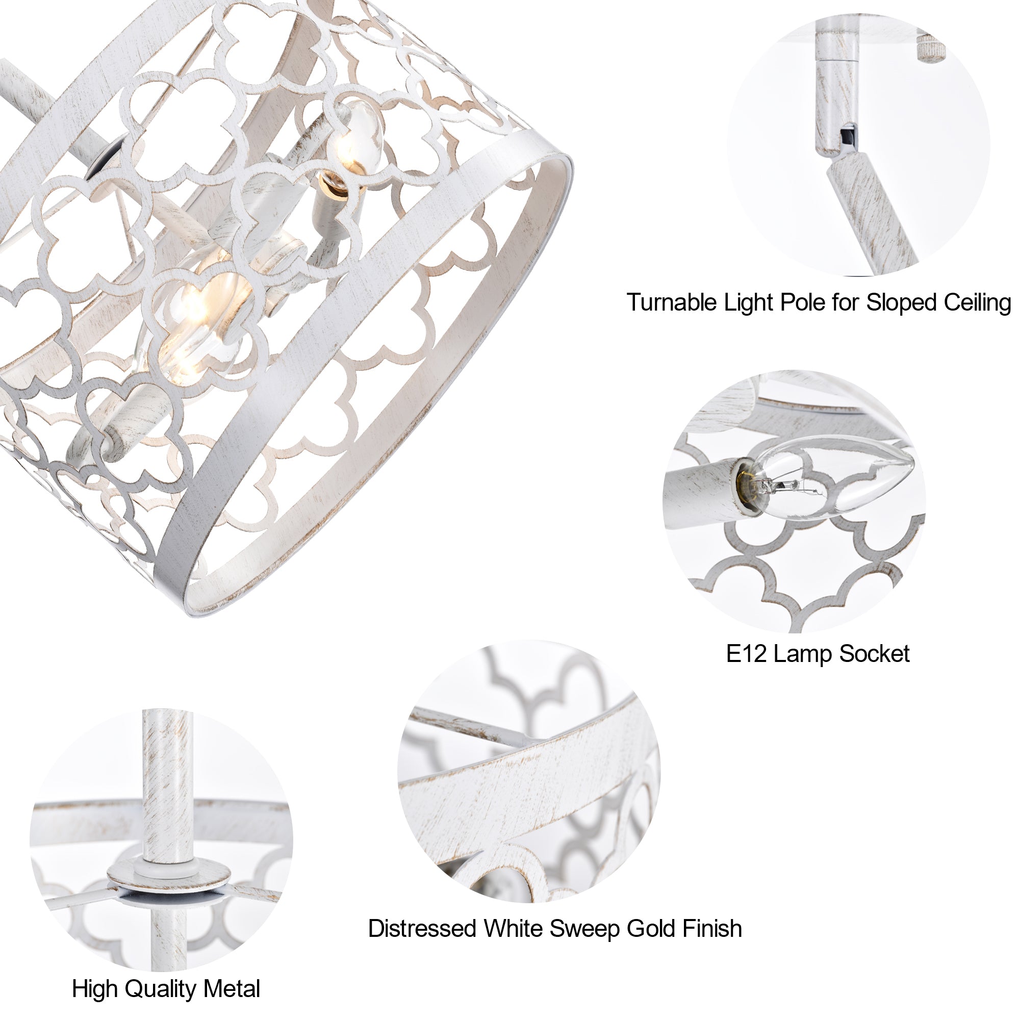 White Semi Flush Mount Chandelier 3-Light Small Ceiling Light 11” Wide