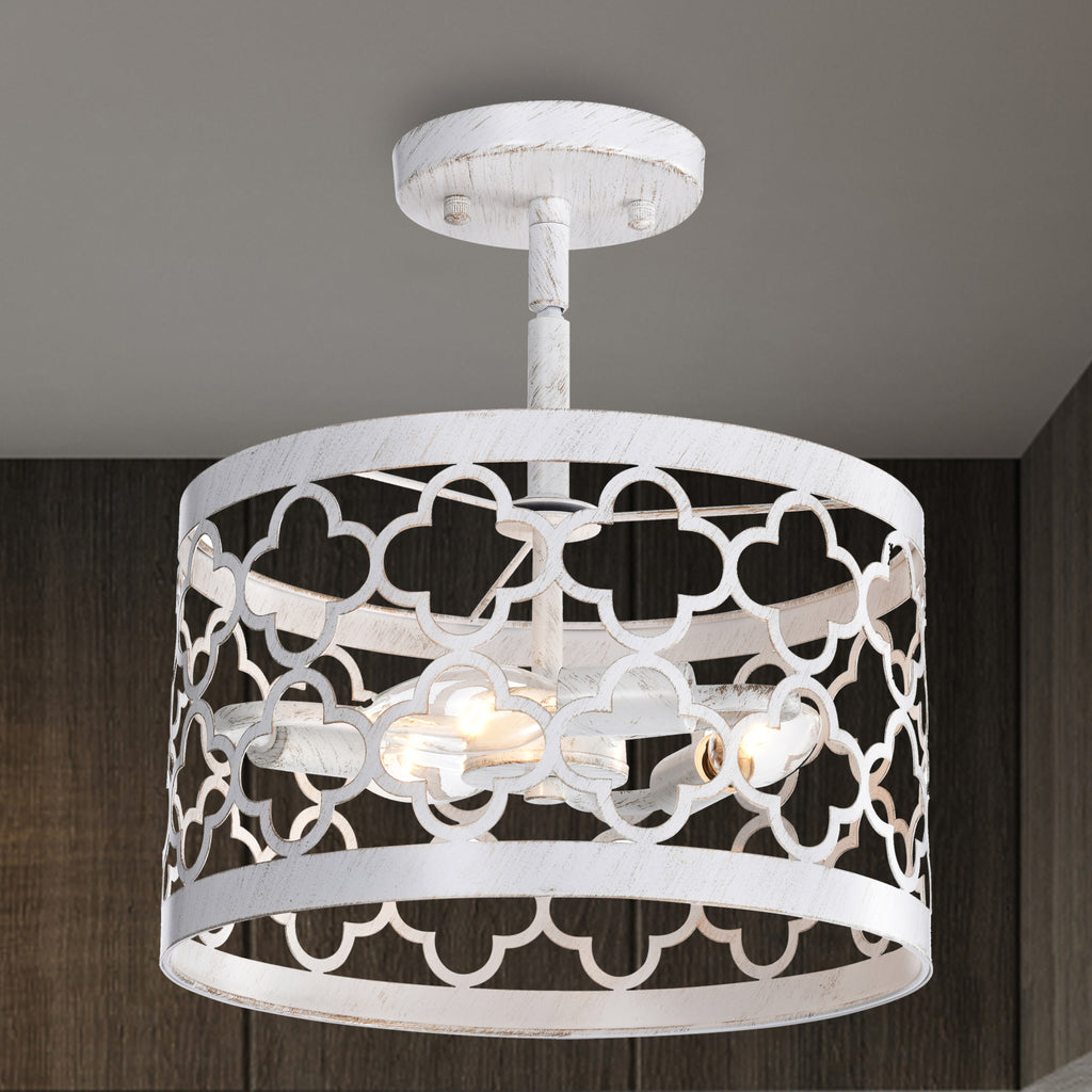 White Semi Flush Mount Chandelier 3-Light Small Ceiling Light 11” Wide
