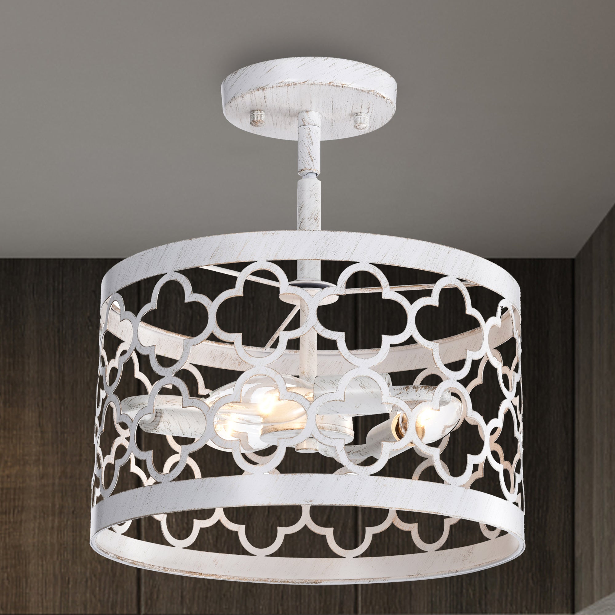 White Semi Flush Mount Chandelier 3-Light Small Ceiling Light 11” Wide