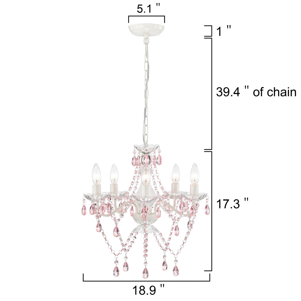 White Chandeliers 5-Light Pink Crystal Chandelier for Girls Room