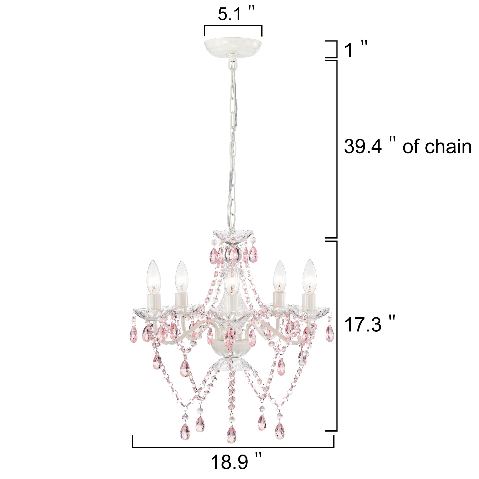 White Chandeliers 5-Light Pink Crystal Chandelier for Girls Room