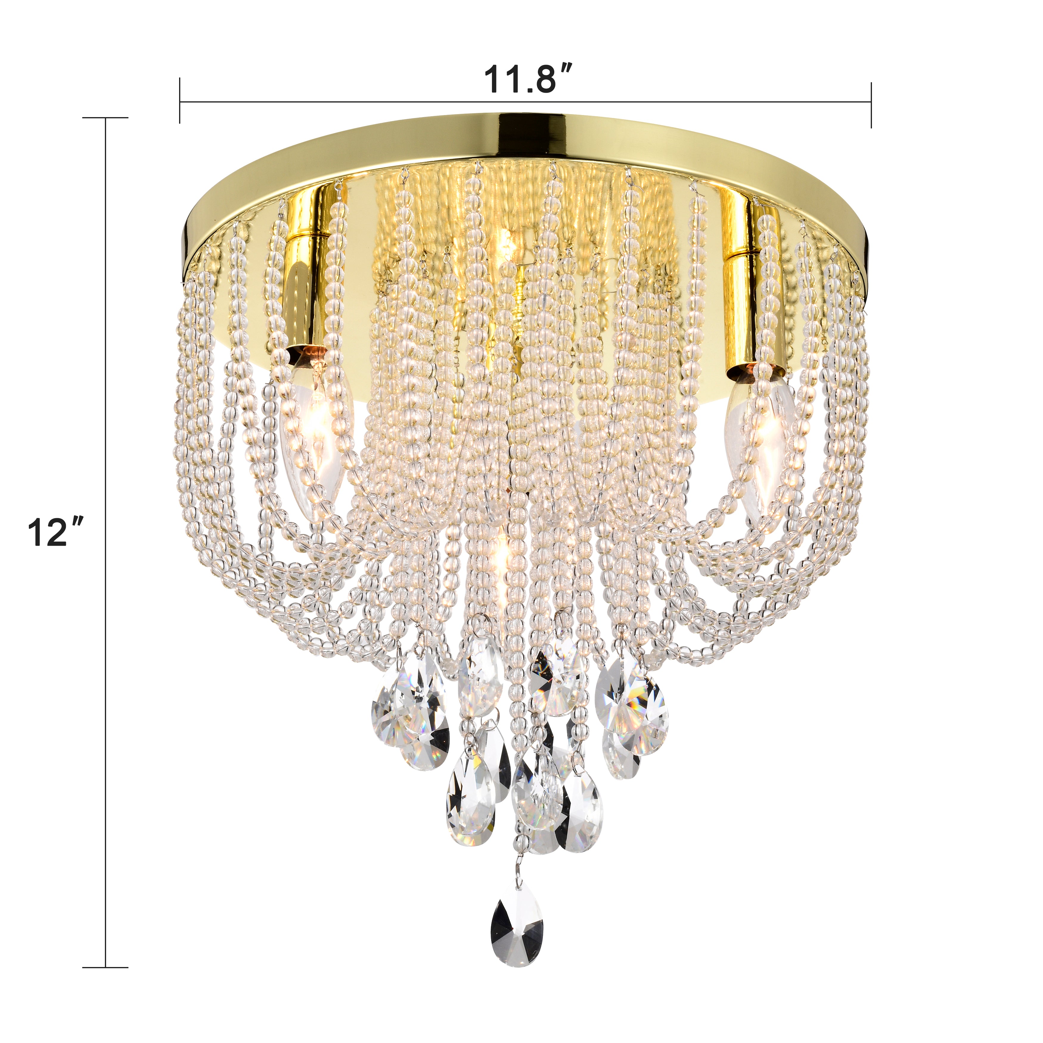 Crystal Flush Mount Chandelier Light Fixture Gold Flush Mount Ceiling Light 3 Light