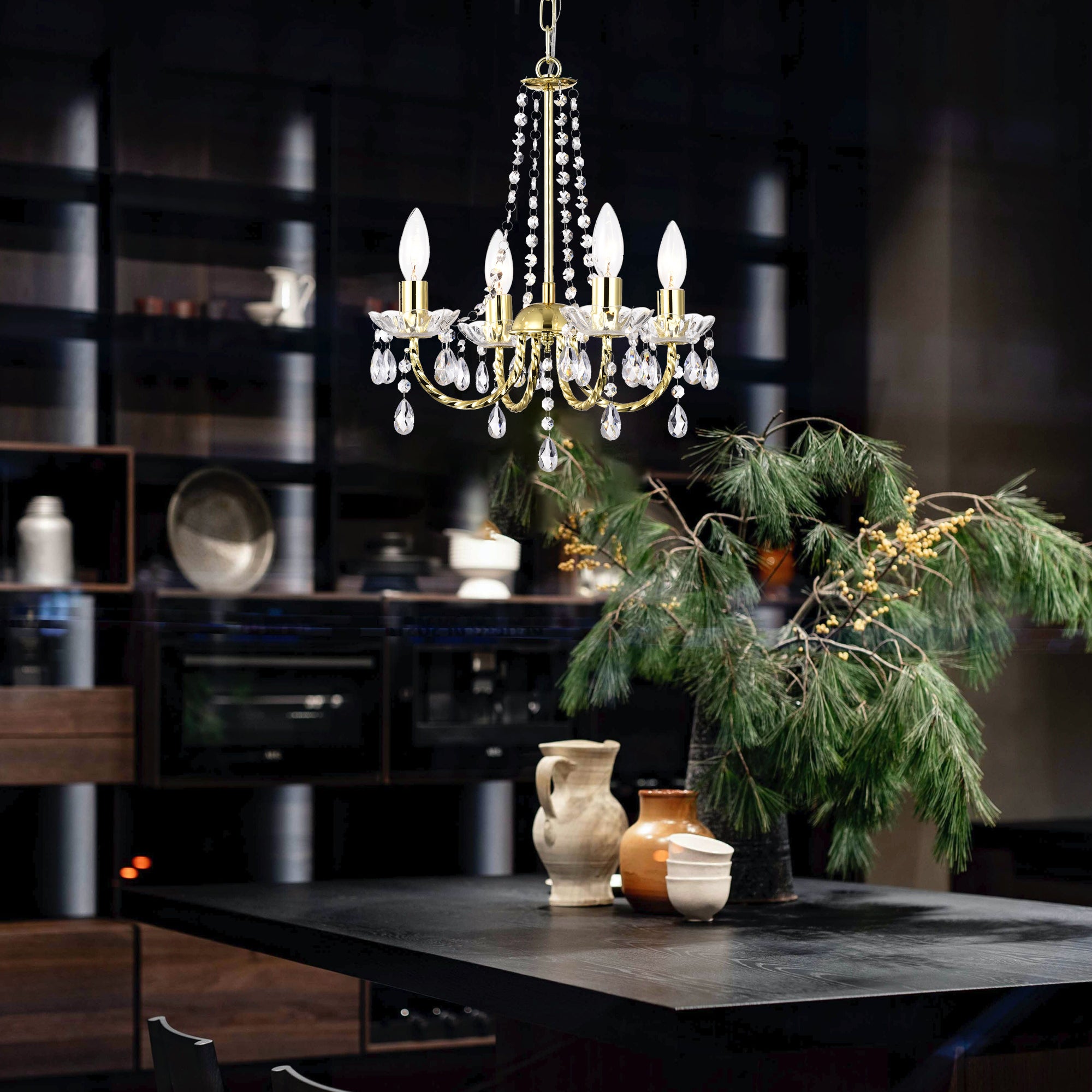 Mini Gold Chandelier for Bedroom 4 Light Modern Crystal Chandelier Light Fixture