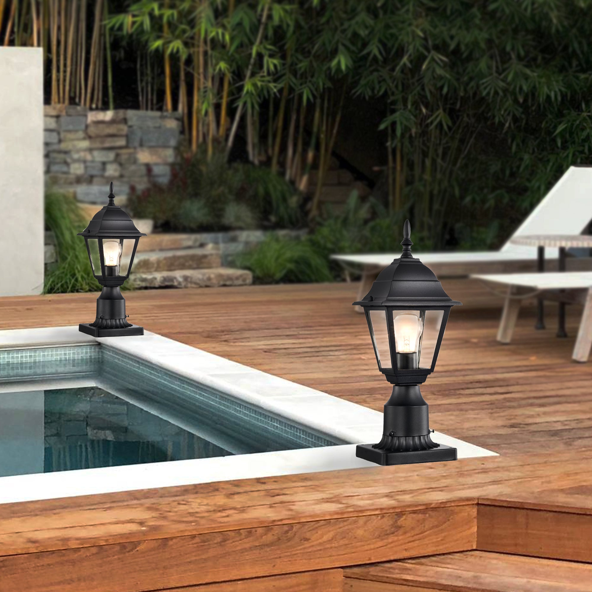 Outdoor Post Light with Pier Mount Adapter 2 Pack Outside Post Lantern