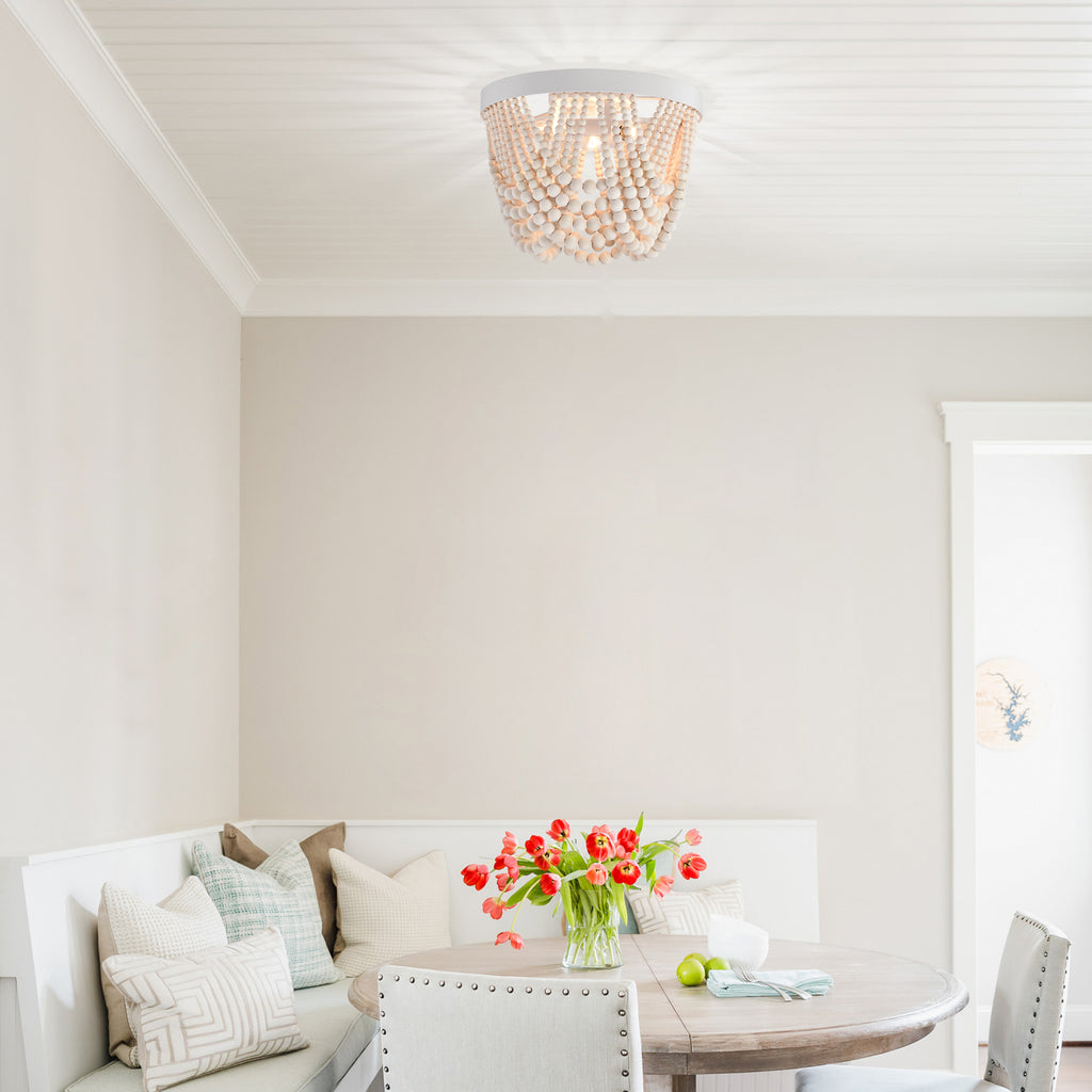 Wood Bead Chandelier Light Fixture 3 Lingt Flush Mount Boho Light Fixtures