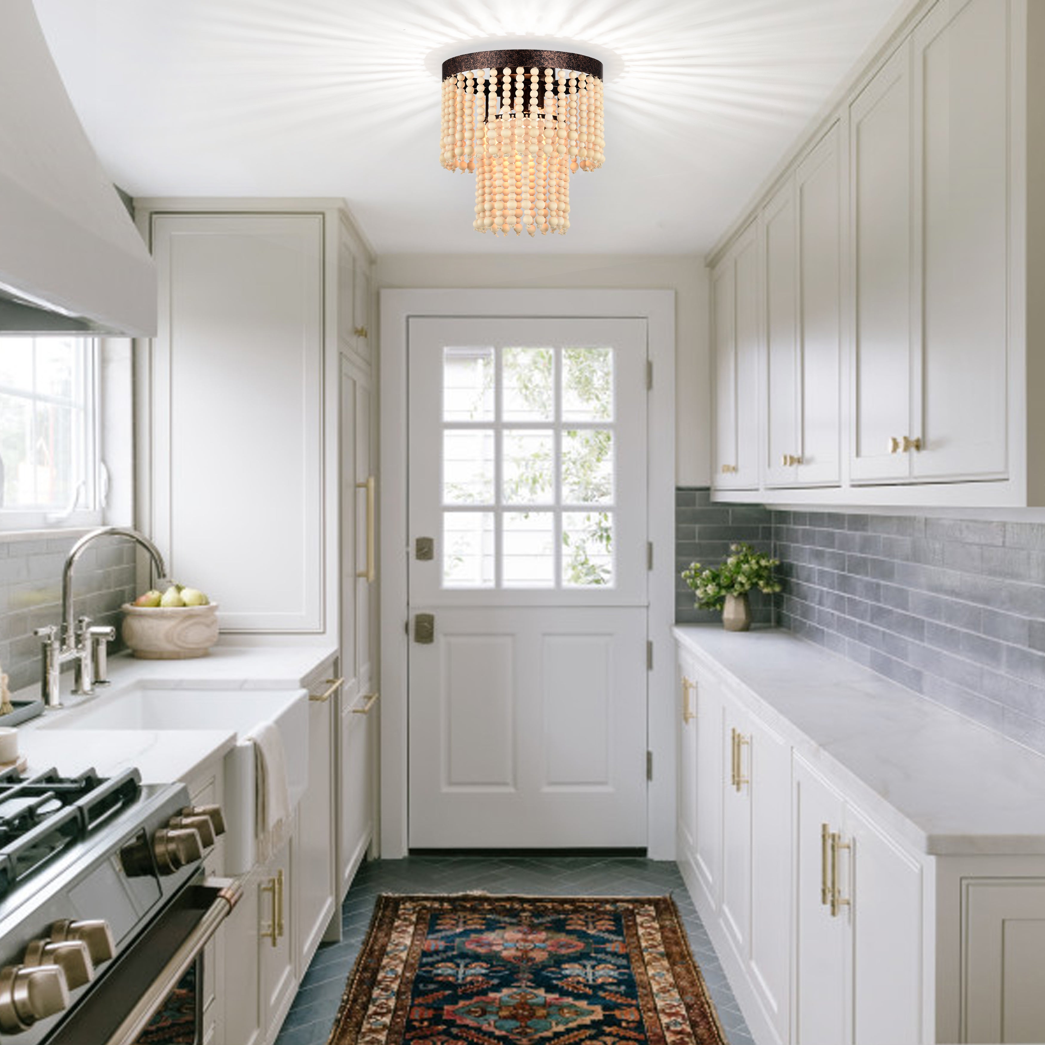 Boho Chandelier Light Fixture 3-Light Flush Mount Two Tier Chandeliers for bedrooms Beaded Chandelier Light Fixture