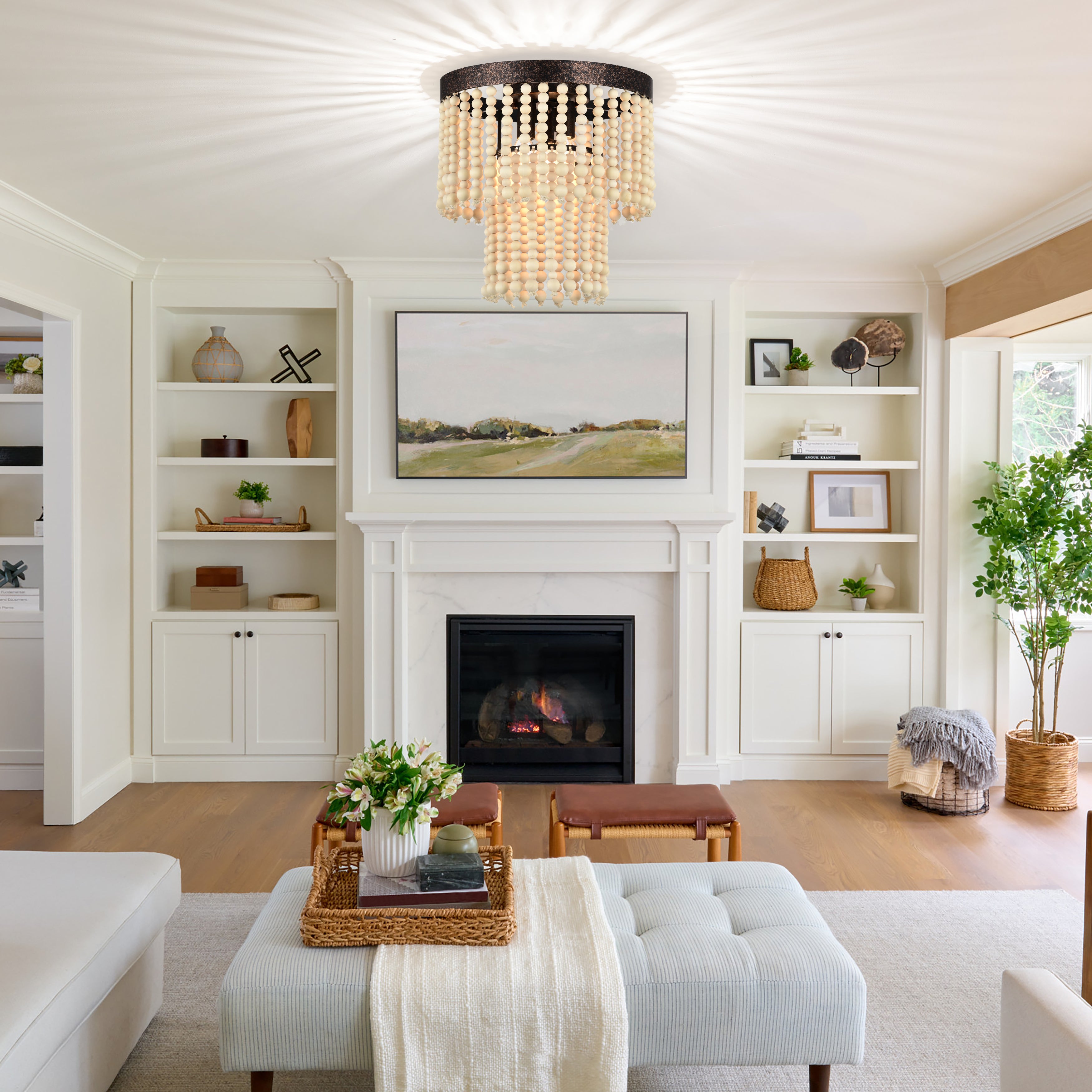 Boho Chandelier Light Fixture 3-Light Flush Mount Two Tier Chandeliers for bedrooms Beaded Chandelier Light Fixture