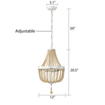 Wood Bead Chandelier 3-Light Wood Bead Light Boho Pendant Light