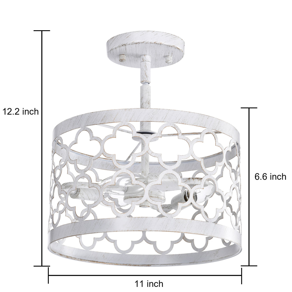 White Semi Flush Mount Chandelier 3-Light Small Ceiling Light 11” Wide
