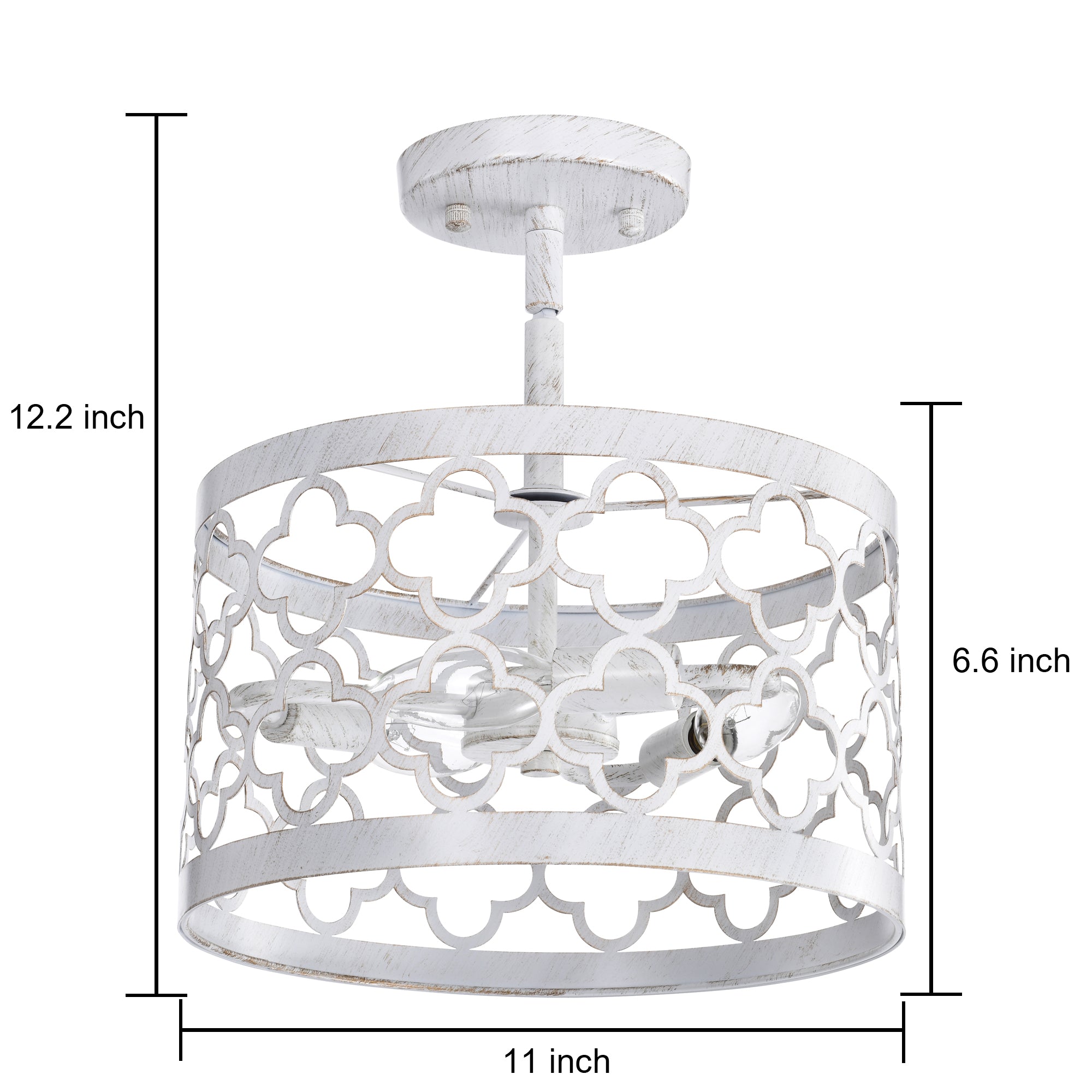 White Semi Flush Mount Chandelier 3-Light Small Ceiling Light 11” Wide
