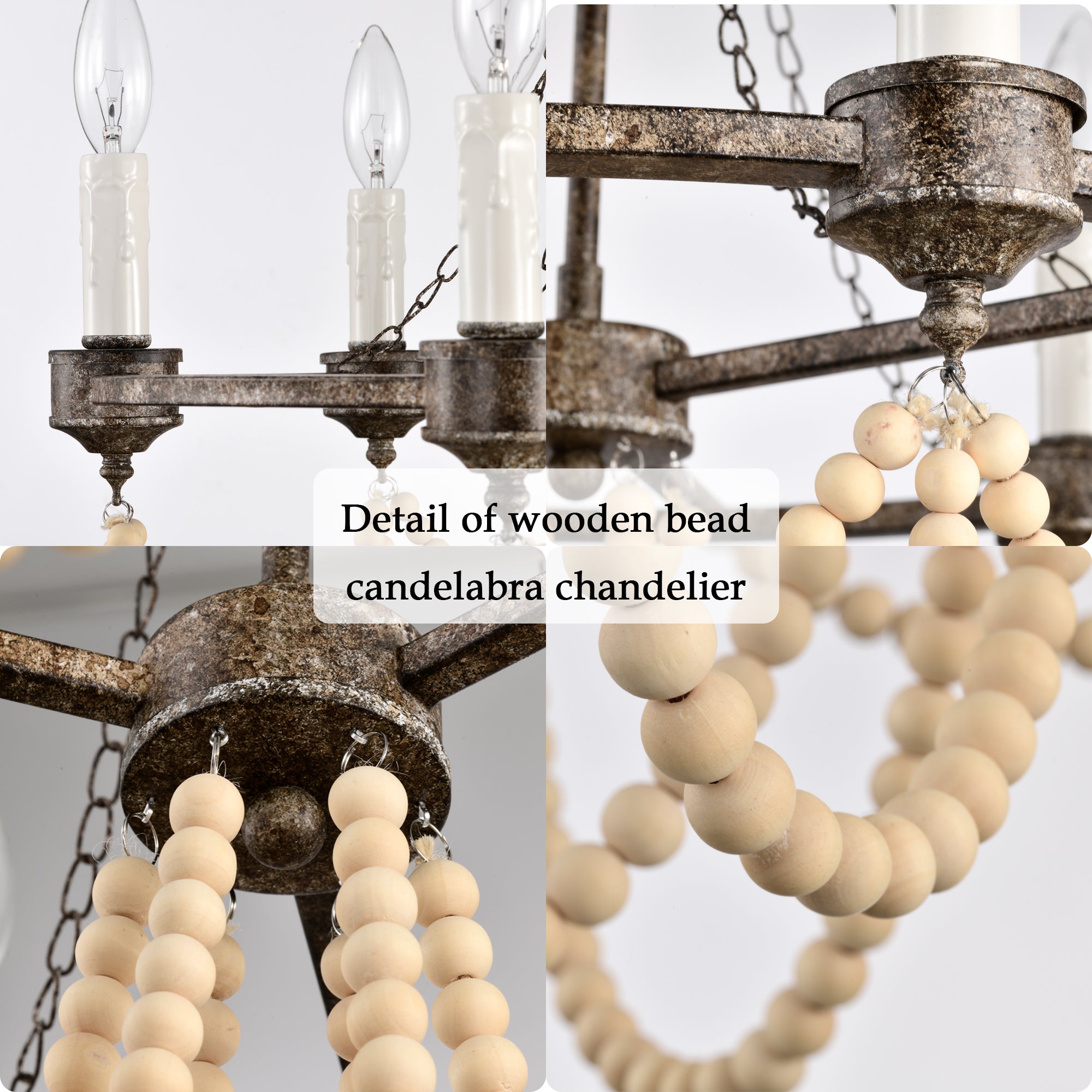 Wagon Wheel Chandelier Bronze Wood Beaded Chandeliers 6-Light