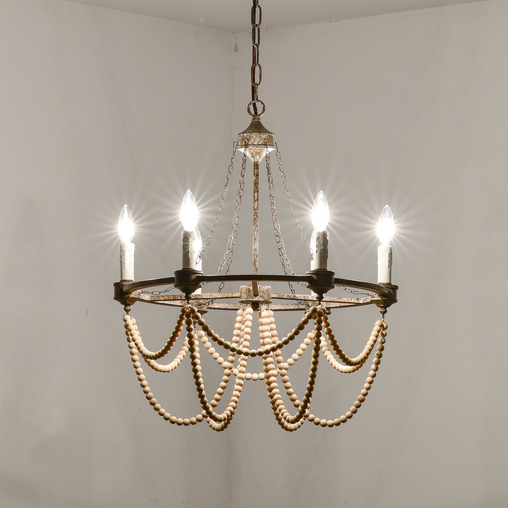 Wagon Wheel Chandelier Bronze Wood Beaded Chandeliers 6-Light