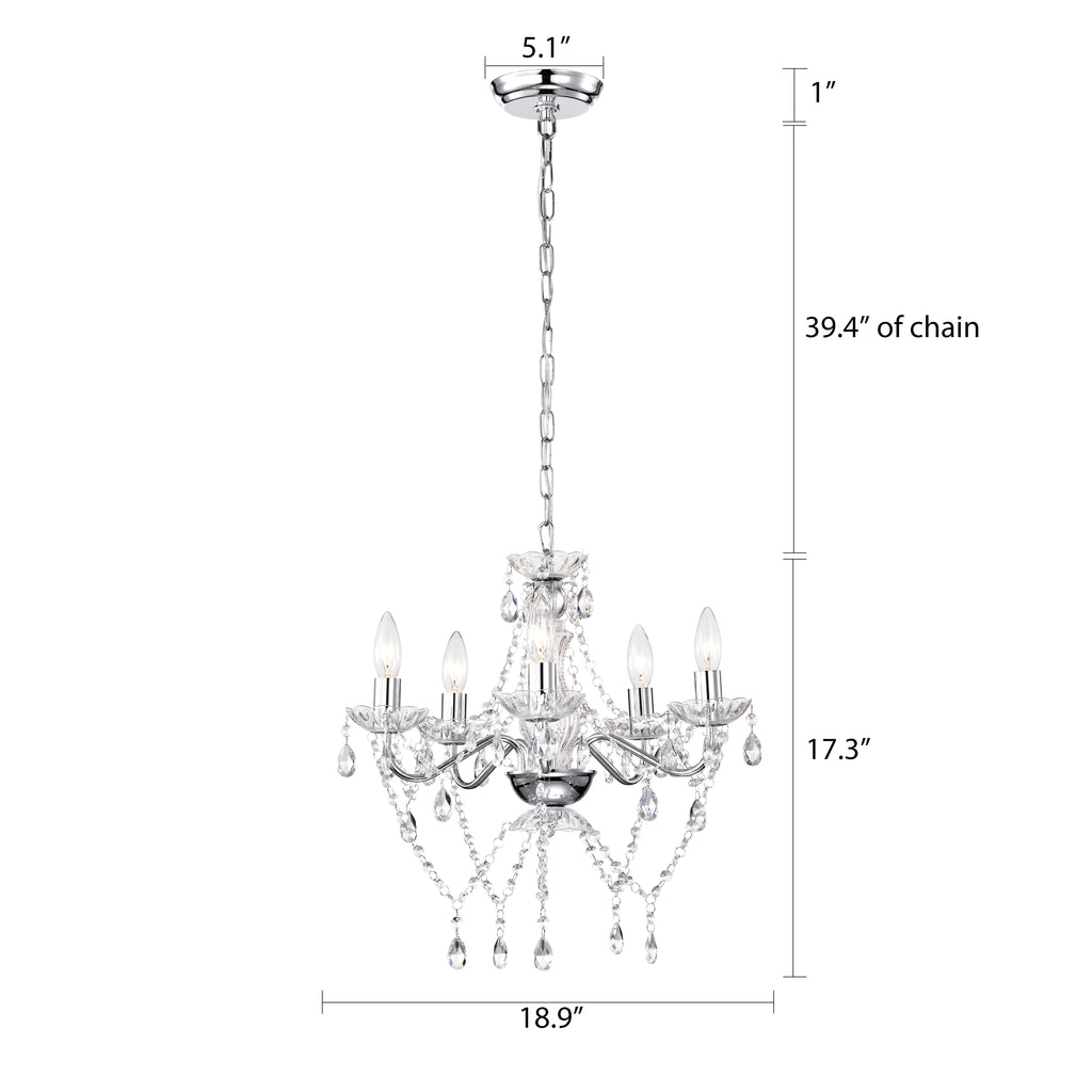 Chrome Chandelier Acrylic Crystal Chandelier 5-Light Modern Chandelier