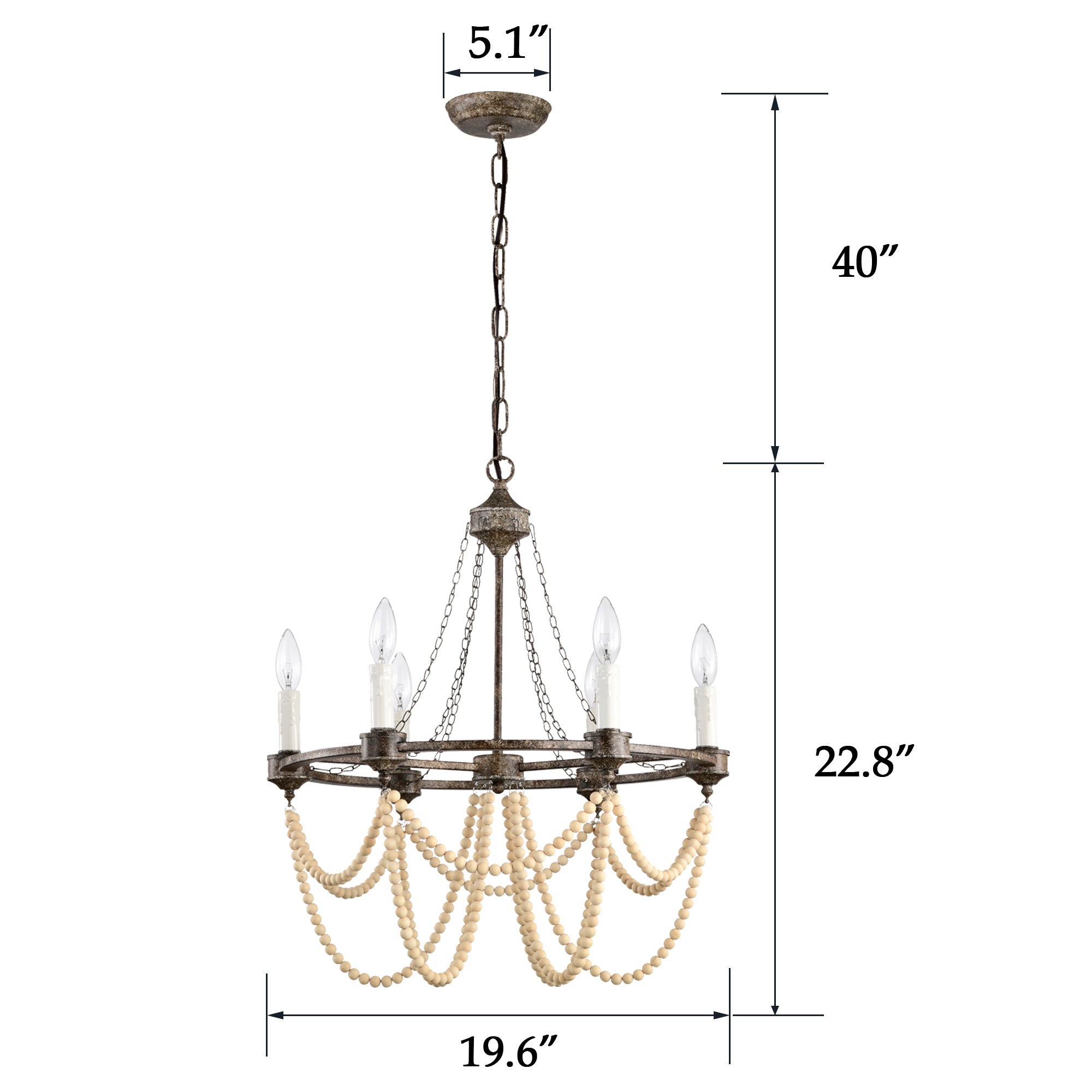 Wagon Wheel Chandelier Bronze Wood Beaded Chandeliers 6-Light