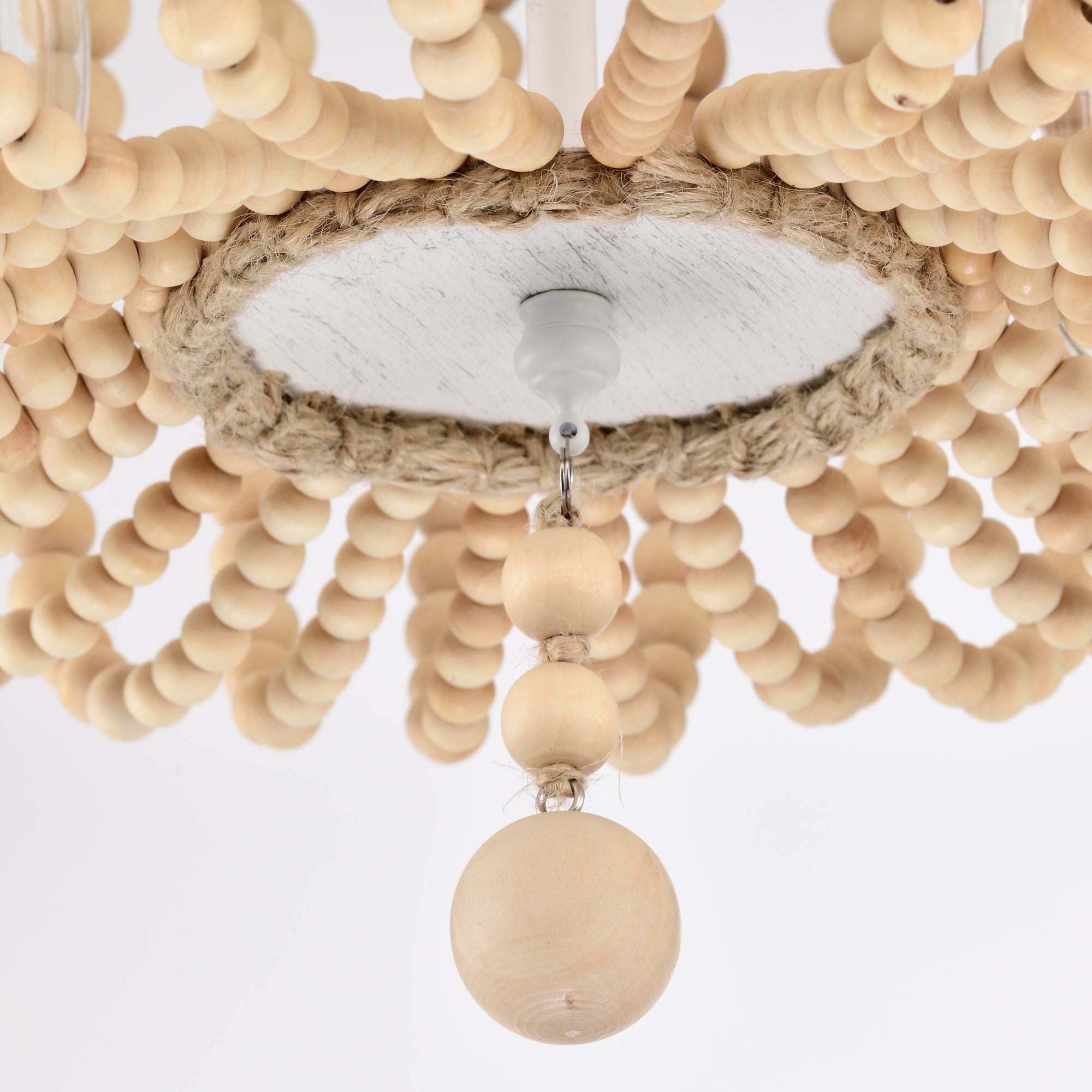Boho Wood Beaded Flush Mount Chandelier 3-Light Farmhouse Chandelier