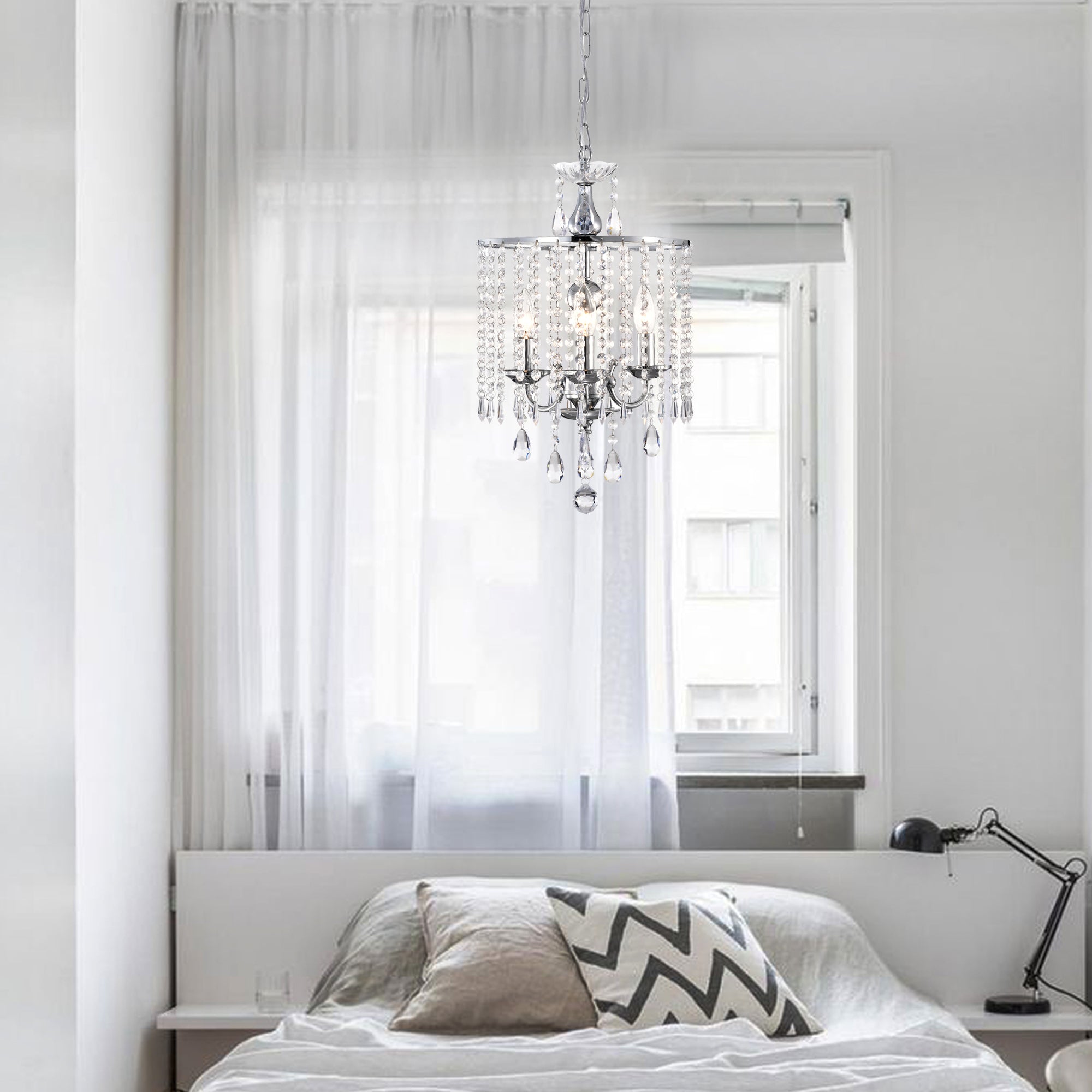 Modern Chandelier Mini Crystal Chandelier Chrome Finish Chandelier 3-Light