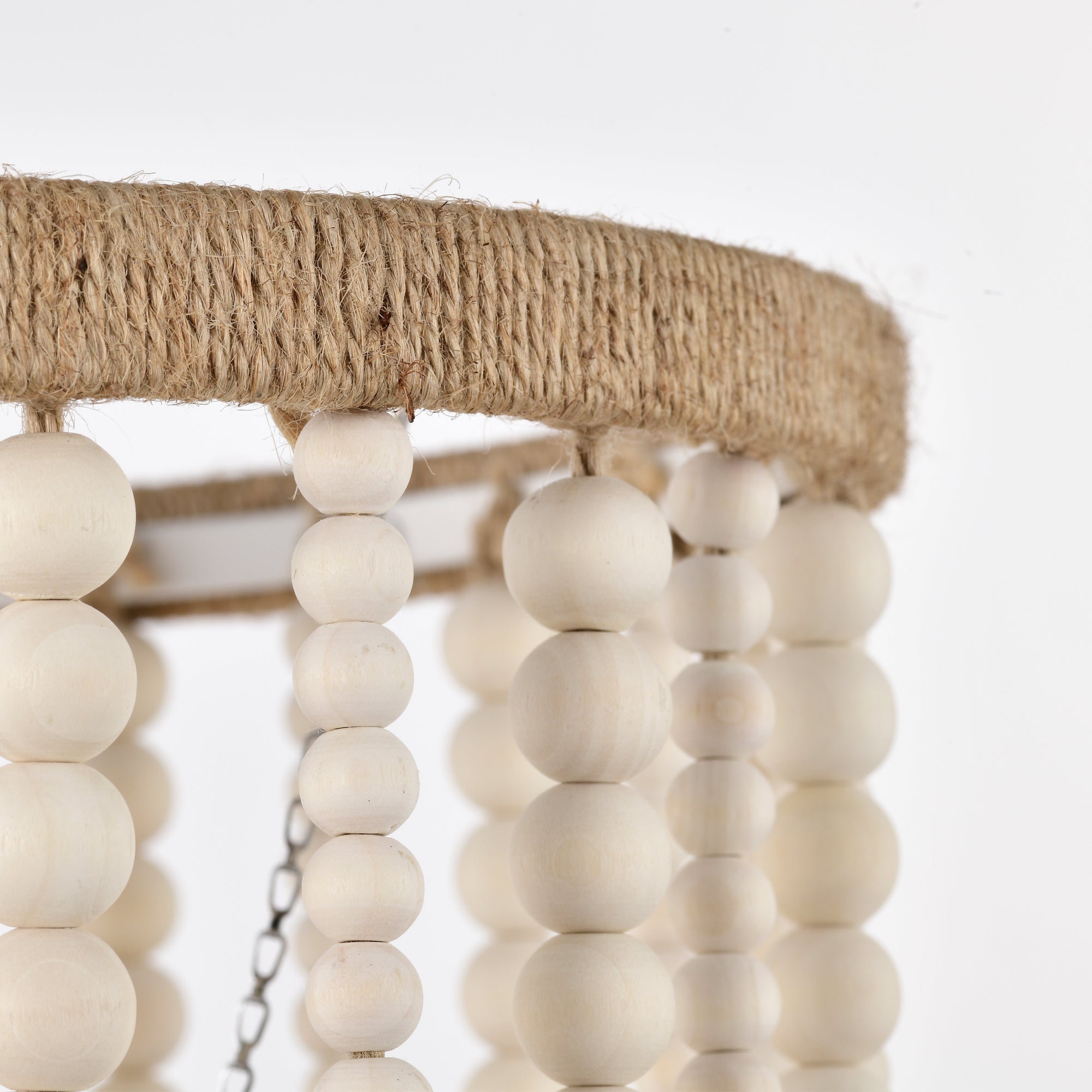Boho Pendant Light Plug in with Cord Whitewashed Wood Beaded 1-Light