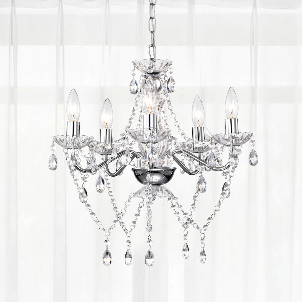Chrome Chandelier Acrylic Crystal Chandelier 5-Light Modern Chandelier