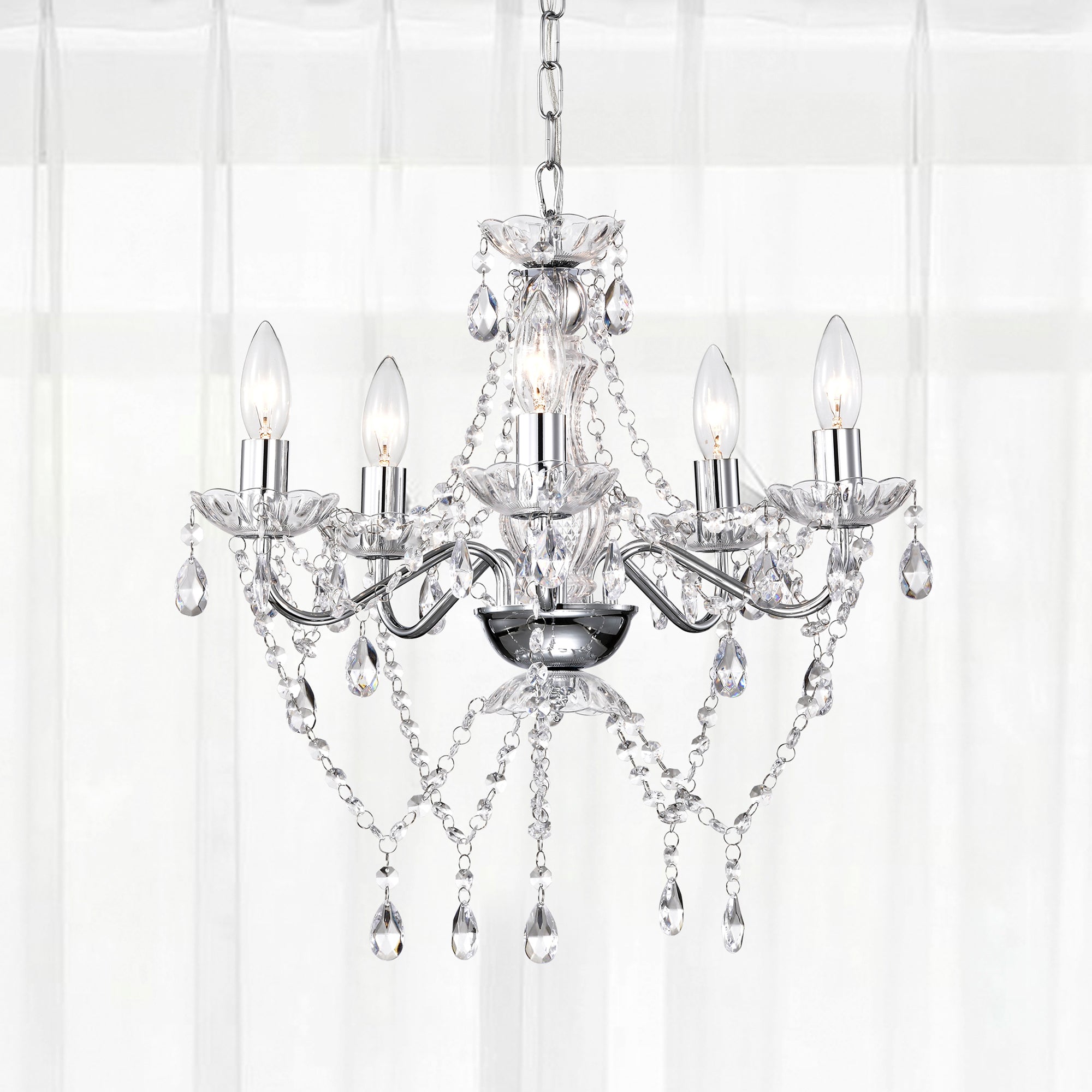 Chrome Chandelier Acrylic Crystal Chandelier 5-Light Modern Chandelier