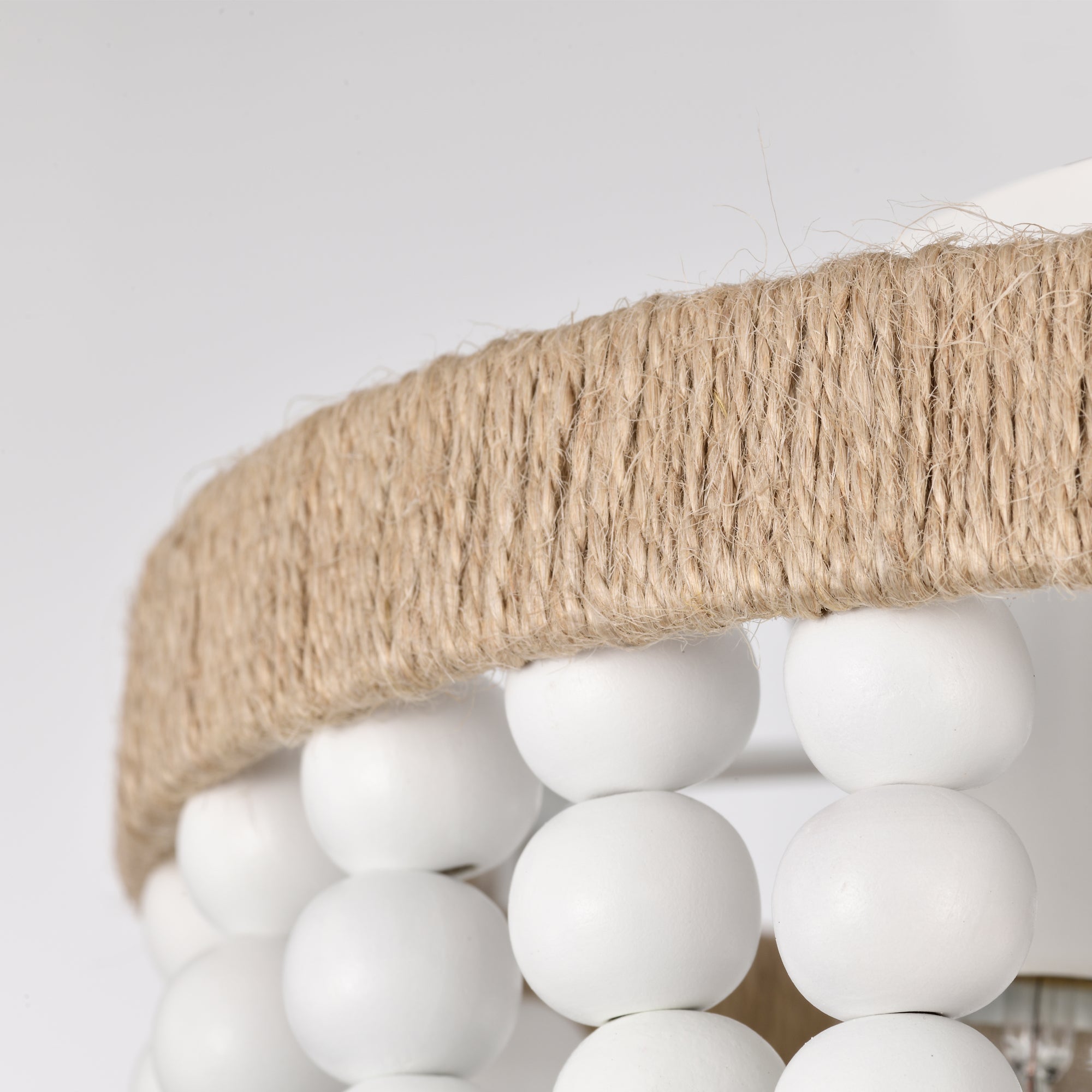 White Wood Beaded Chandelier 3-Light Farmhouse Wood Bead Light