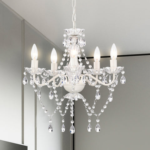Modern Candle White Chandelier 5-Light Crystal Chandeliers for Bedroom