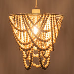 Boho Wood Beaded Chandelier Pendant Plug-in Chandelier Light 1-Light