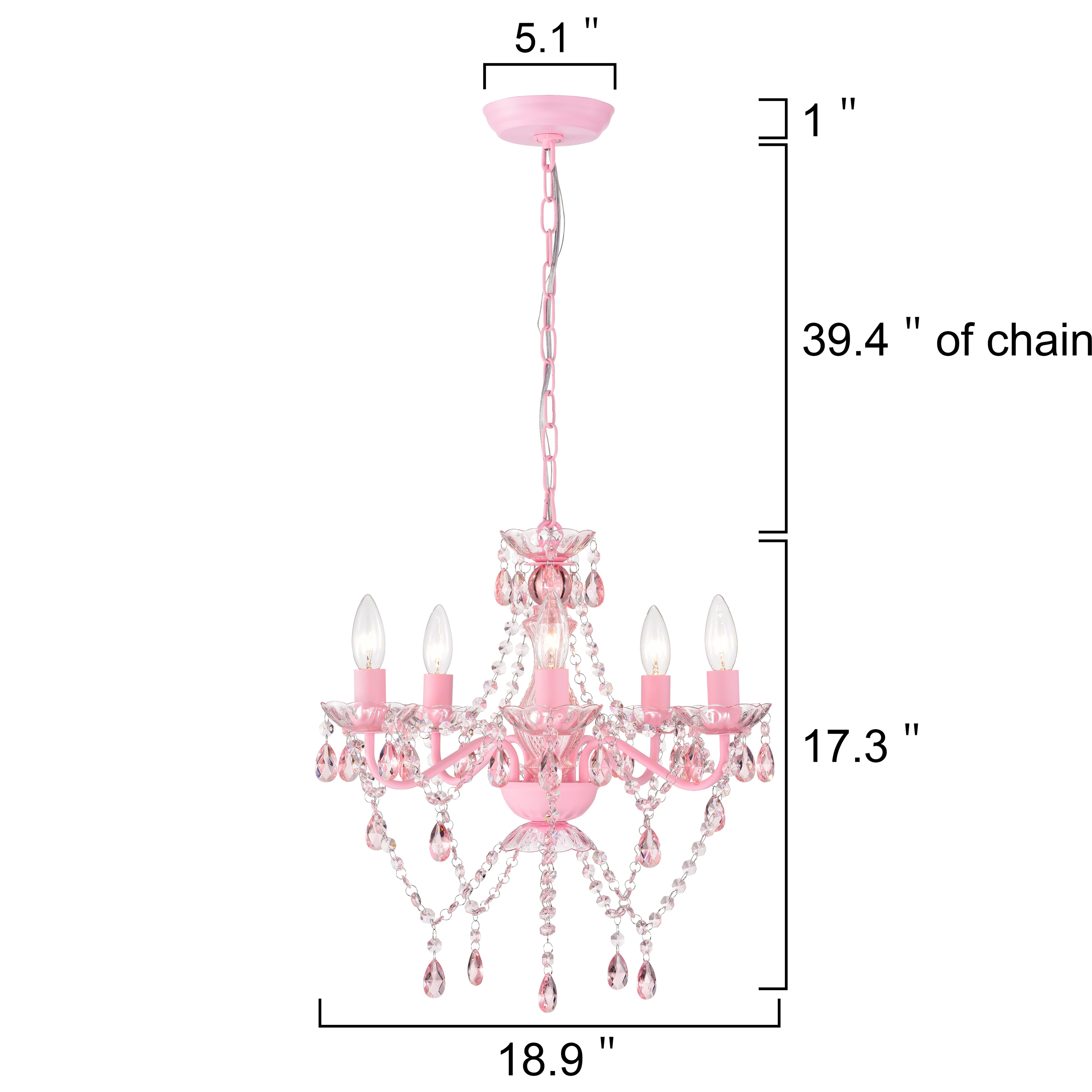 Pink Chandeliers with Crystals 5-Light Small Chandelier for Girls Room