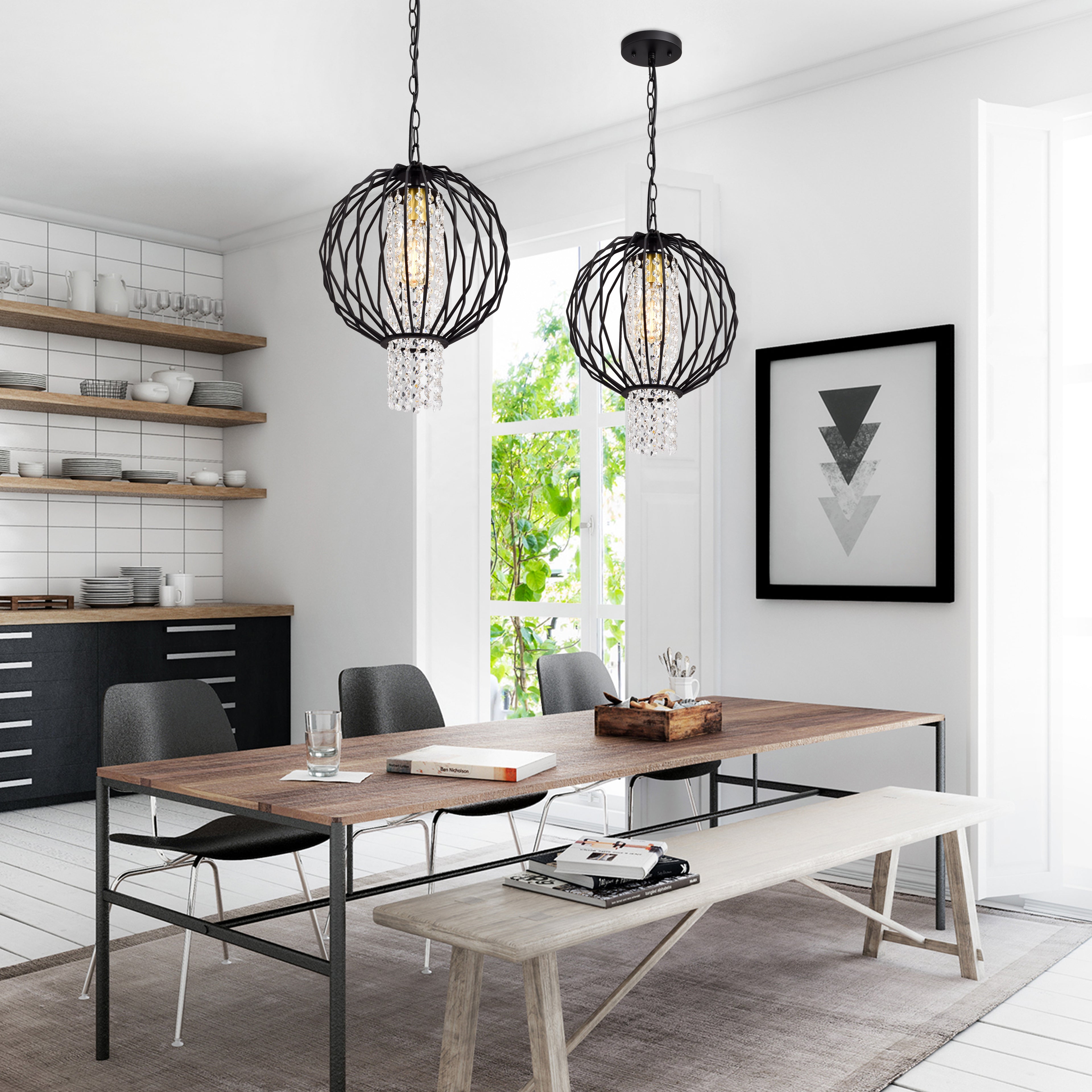 Black Orb Chandelier 1-Light Crystal Chandelier