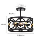 Black and Gold Flush Mount Chandelier 3-Light Ring Ceiling Light