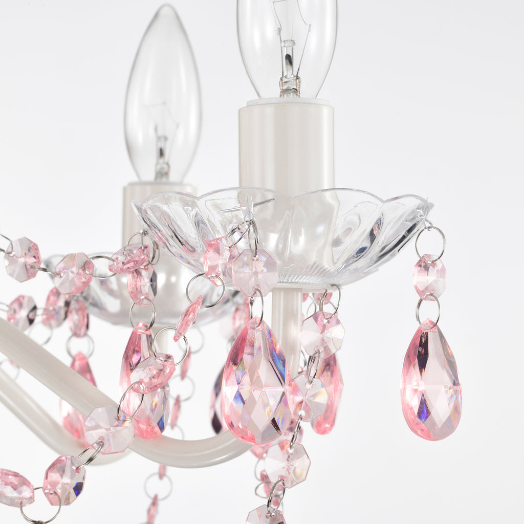 White Chandeliers 5-Light Pink Crystal Chandelier for Girls Room