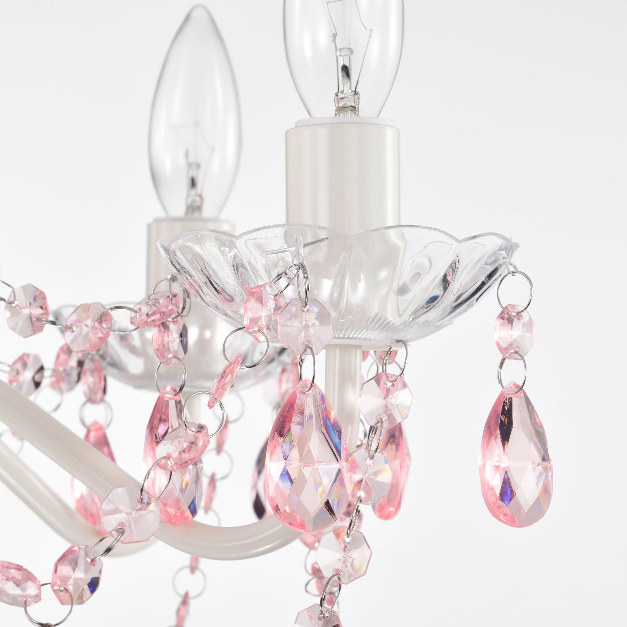 White Chandeliers 5-Light Pink Crystal Chandelier for Girls Room