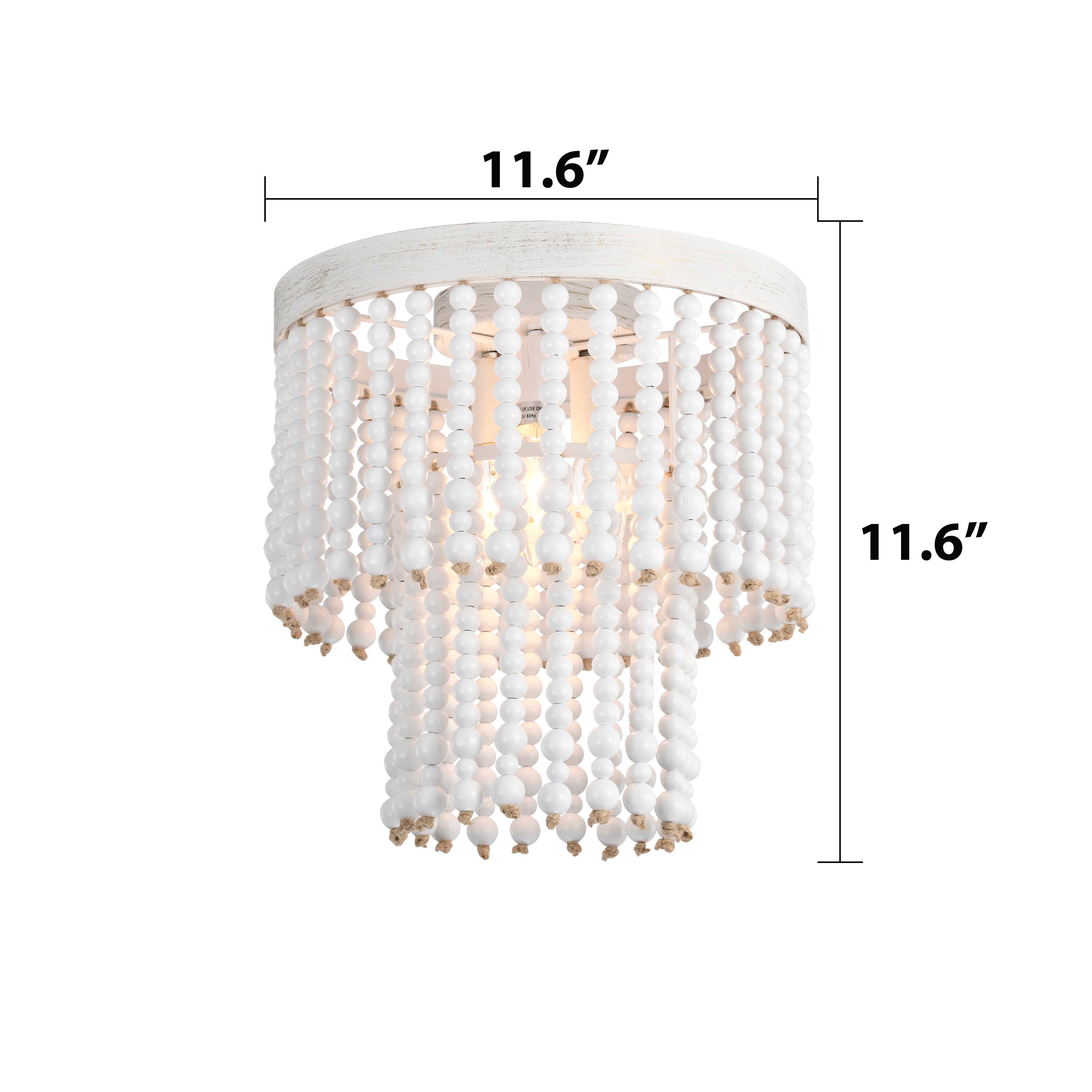 Beaded Flush Mount Ceiling Light Boho Light Fixtures Ceiling 3-Light White Wood Beaded Chandelier