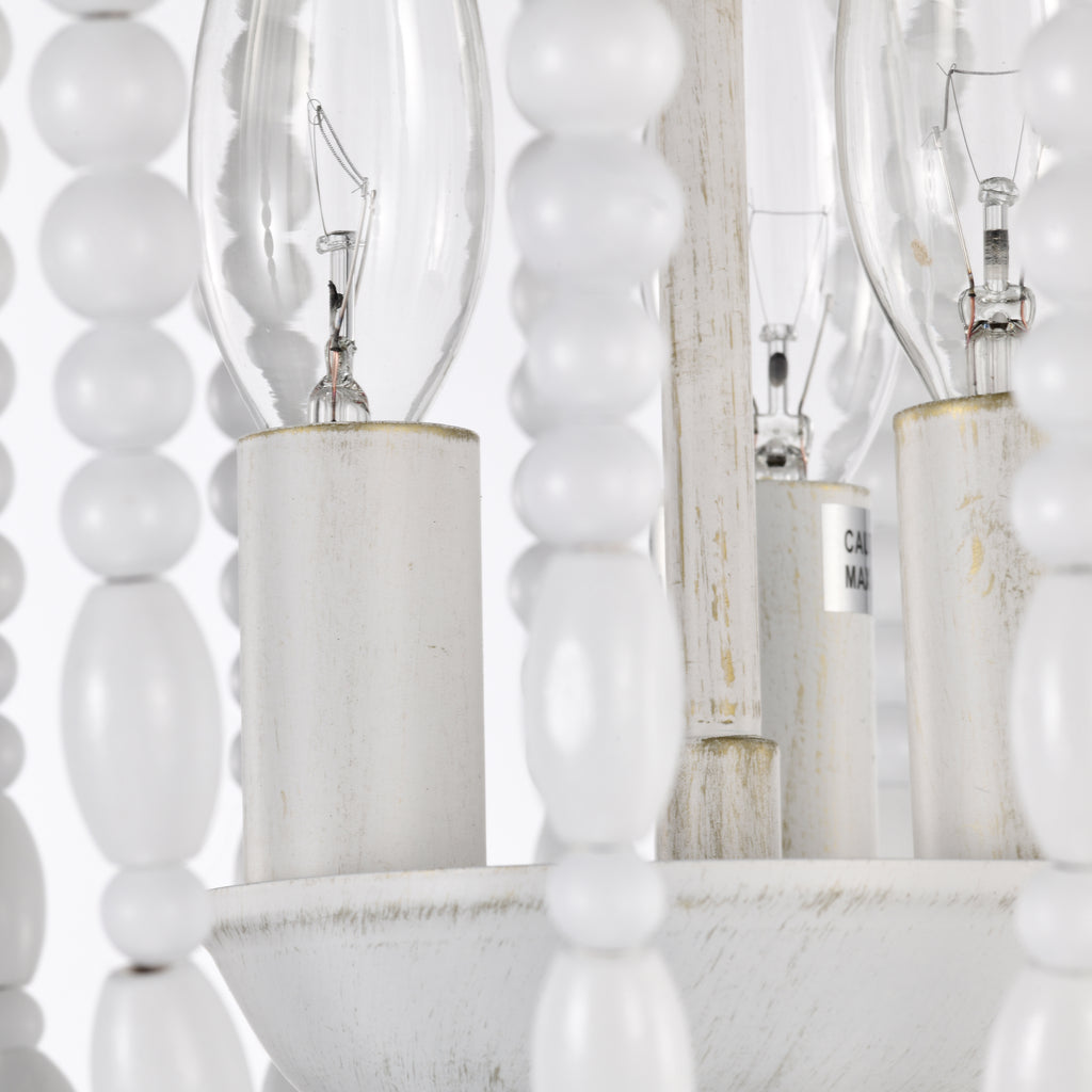 Beaded Chandelier Light Fixture White Wood Bead Flush Mount Chandelier 3-Light Boho Chandelier Light Fixture Ceiling